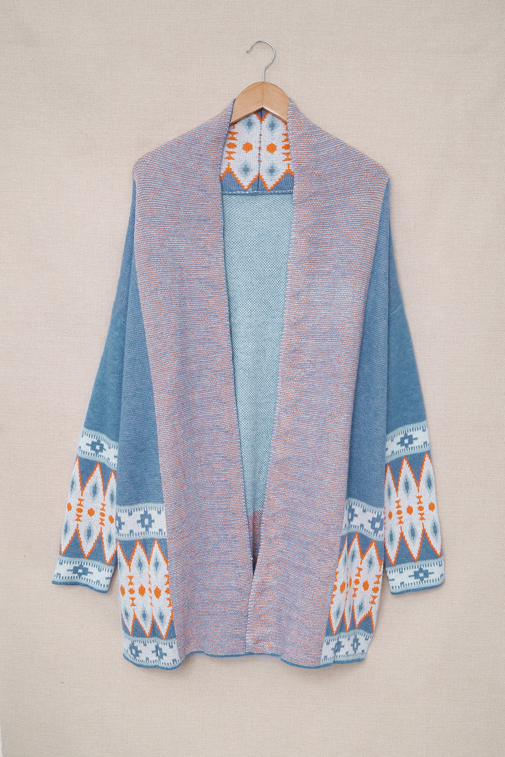 Long Sleeve Southwestern Aztec Print Long Open Front Cardigan Sweater
