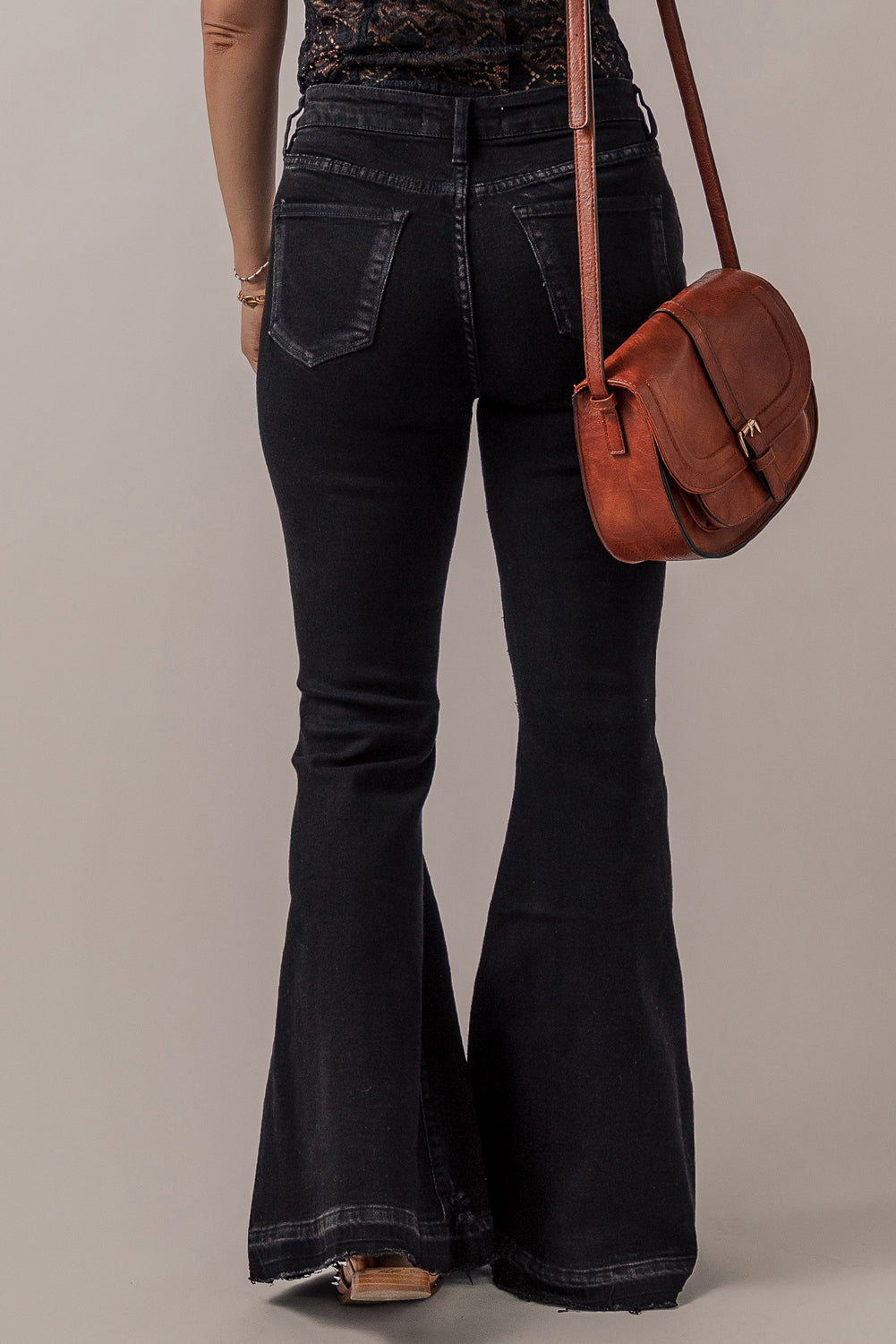 Mid-Rise Button Fly Black Flared Jeans