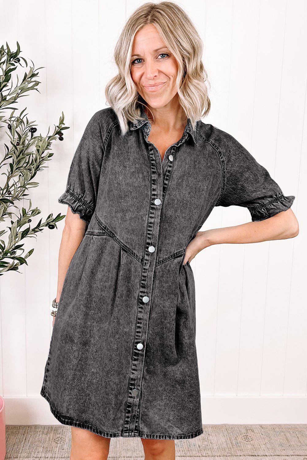 1/2 Sleeve Button-down Denim Jean Dress
