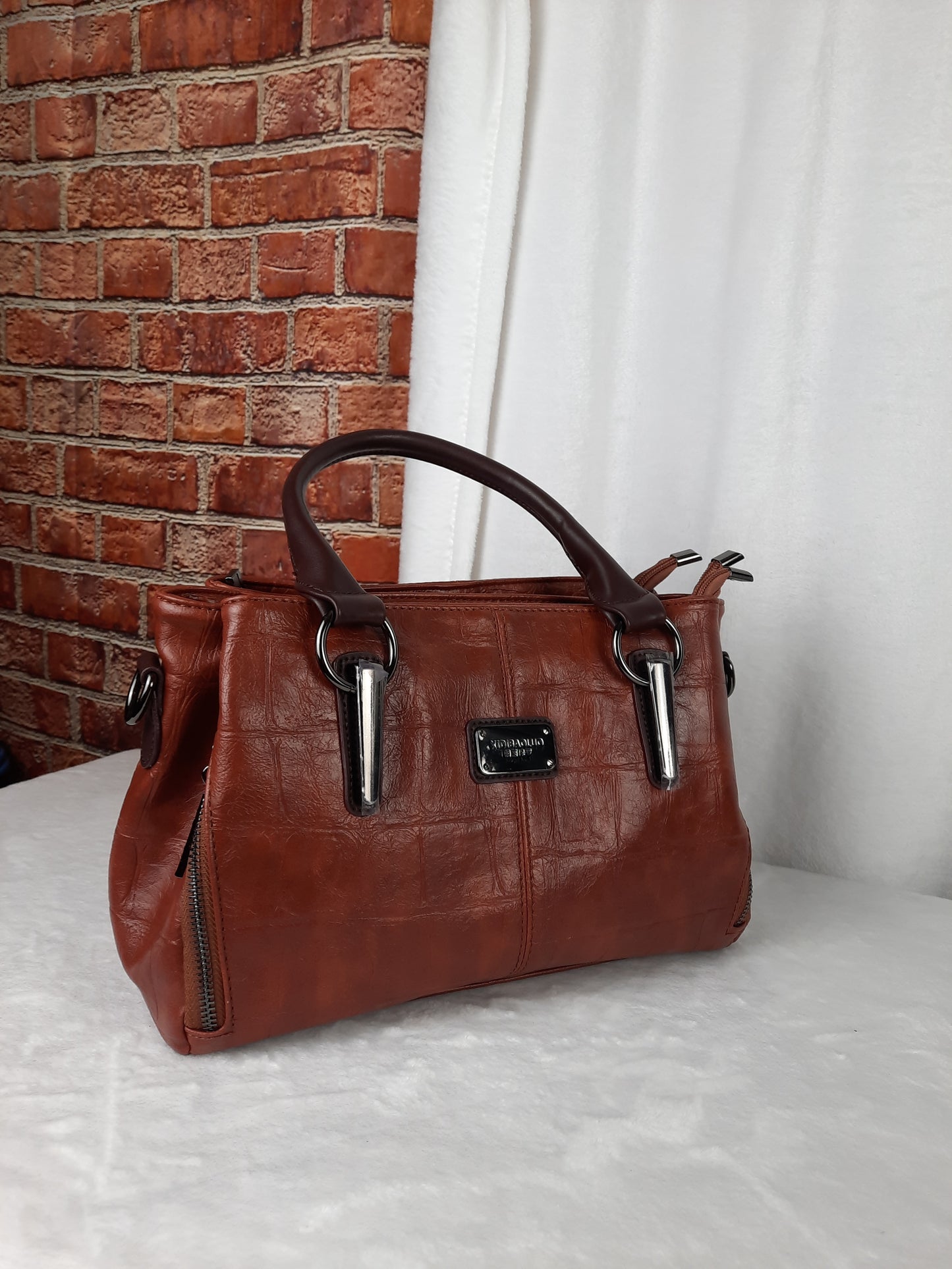Xidibaoluo Brown Vegan Leather Bag With Crossbody Strap