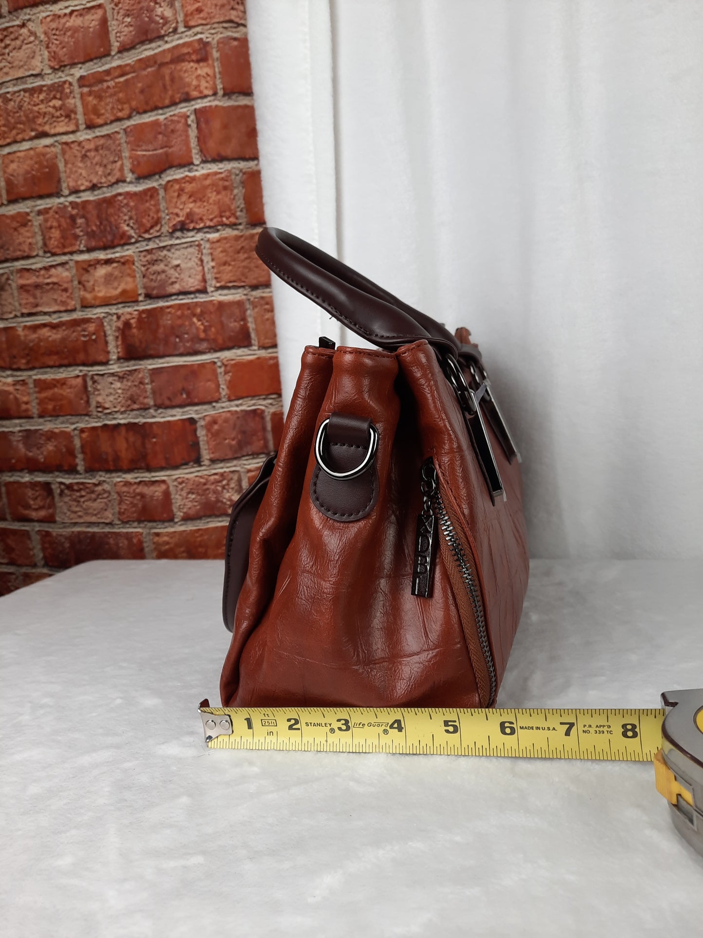 Xidibaoluo Brown Vegan Leather Bag With Crossbody Strap