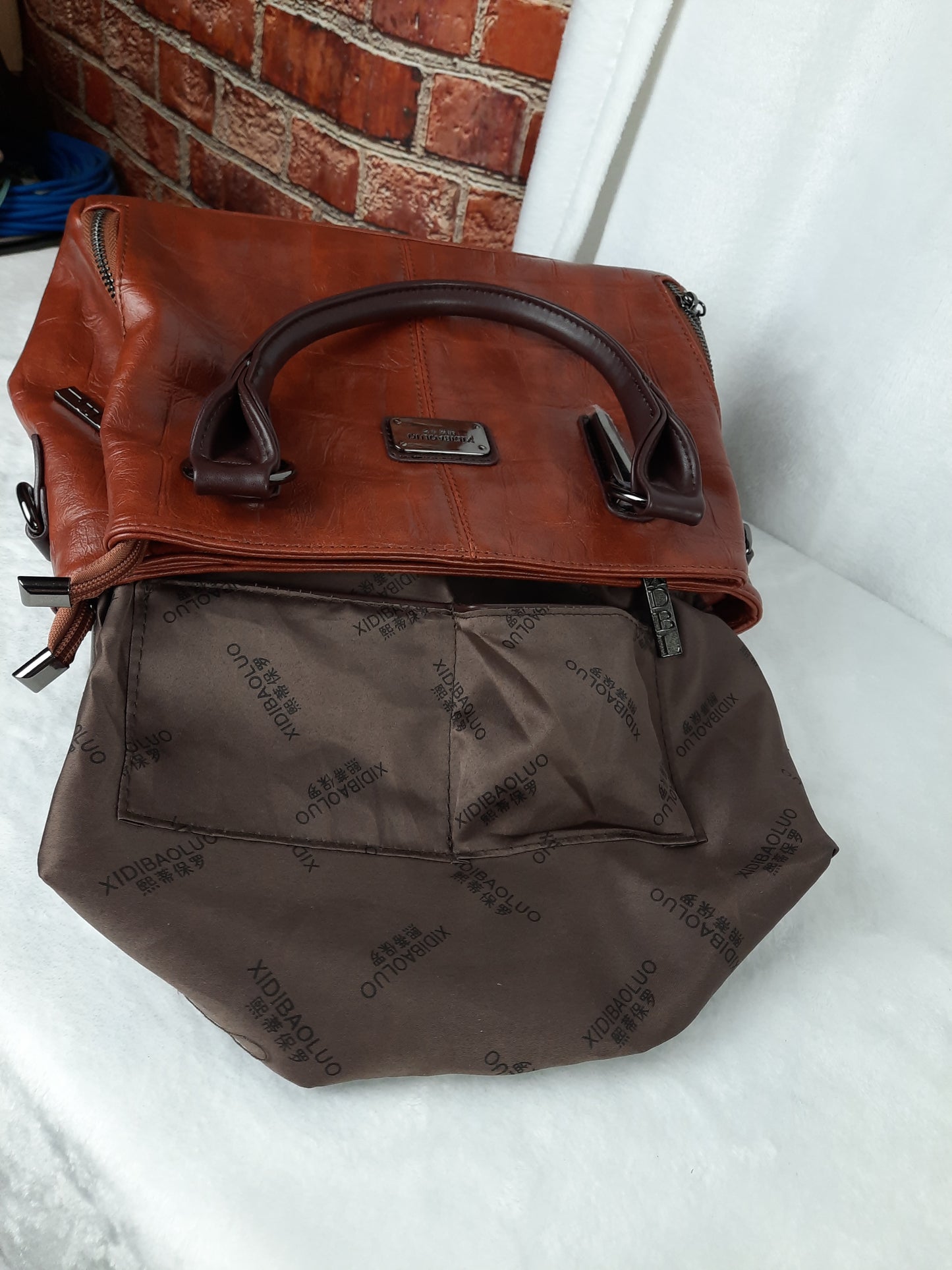Xidibaoluo Brown Vegan Leather Bag With Crossbody Strap