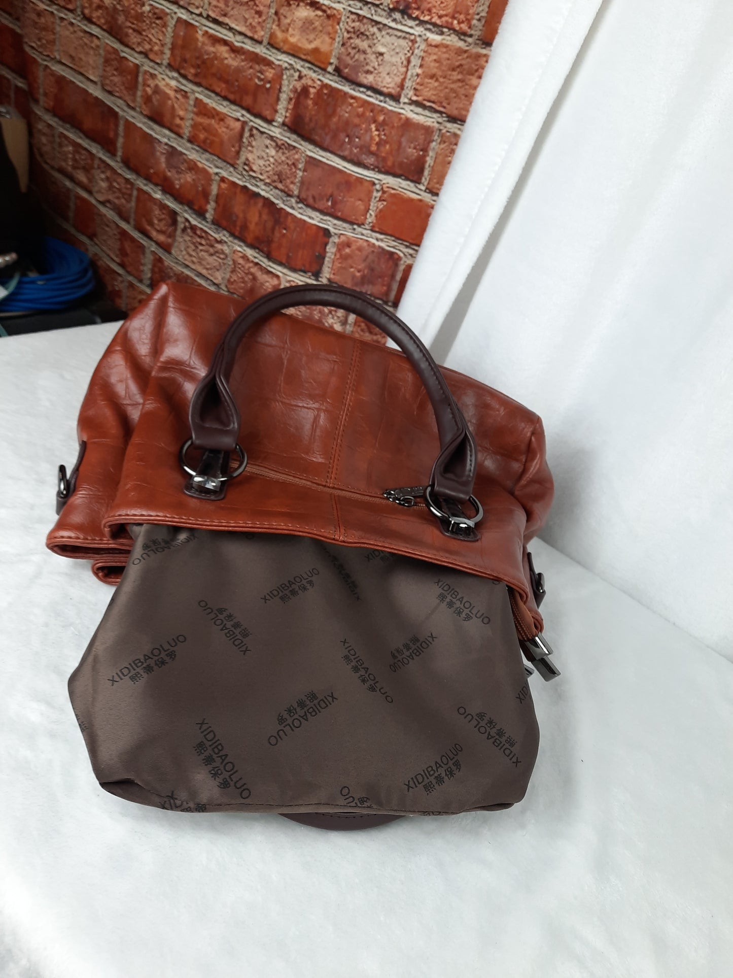 Xidibaoluo Brown Vegan Leather Bag With Crossbody Strap