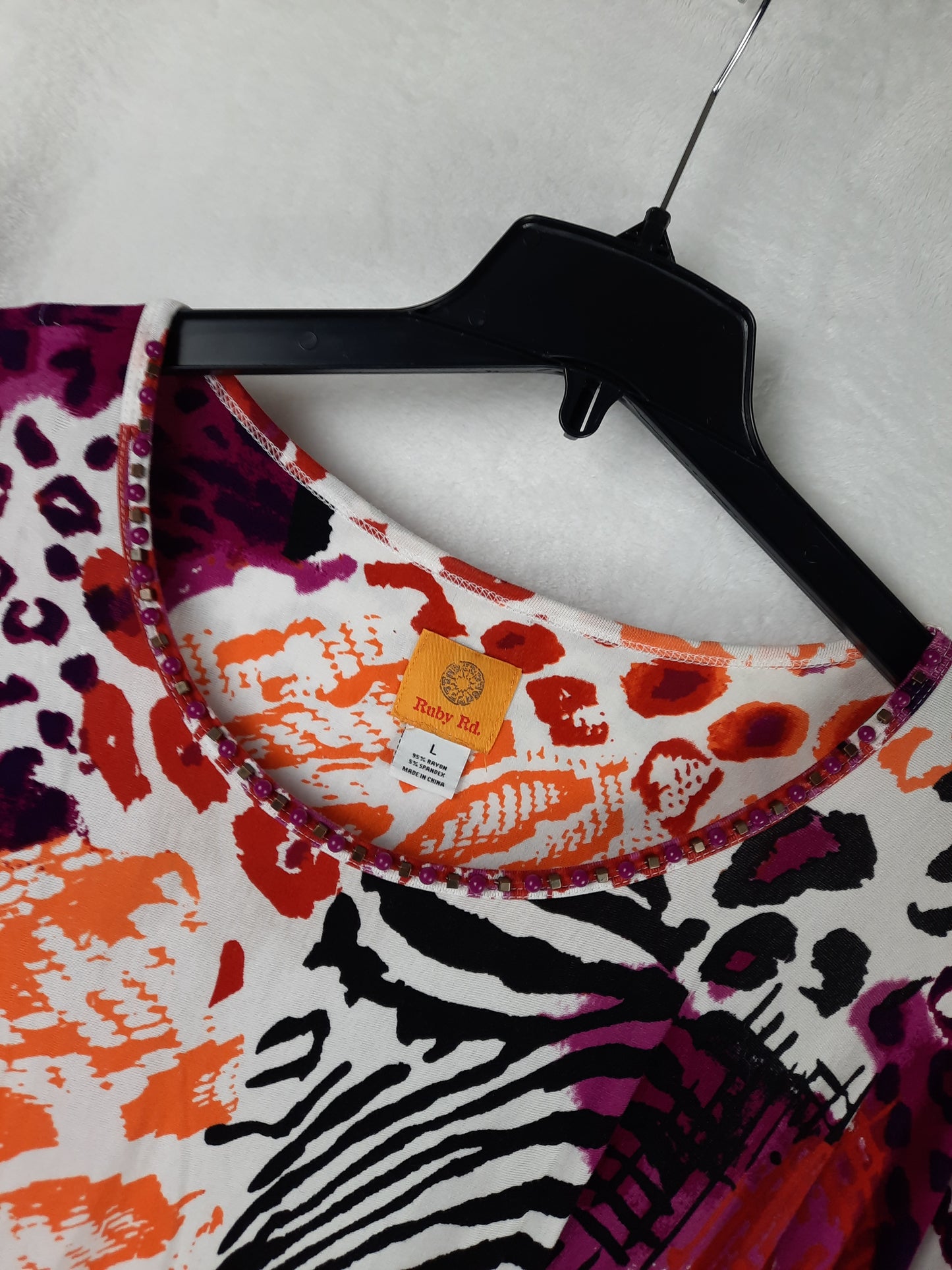 Ruby Rd. Vibrant Purple and Orange Animal Print Top