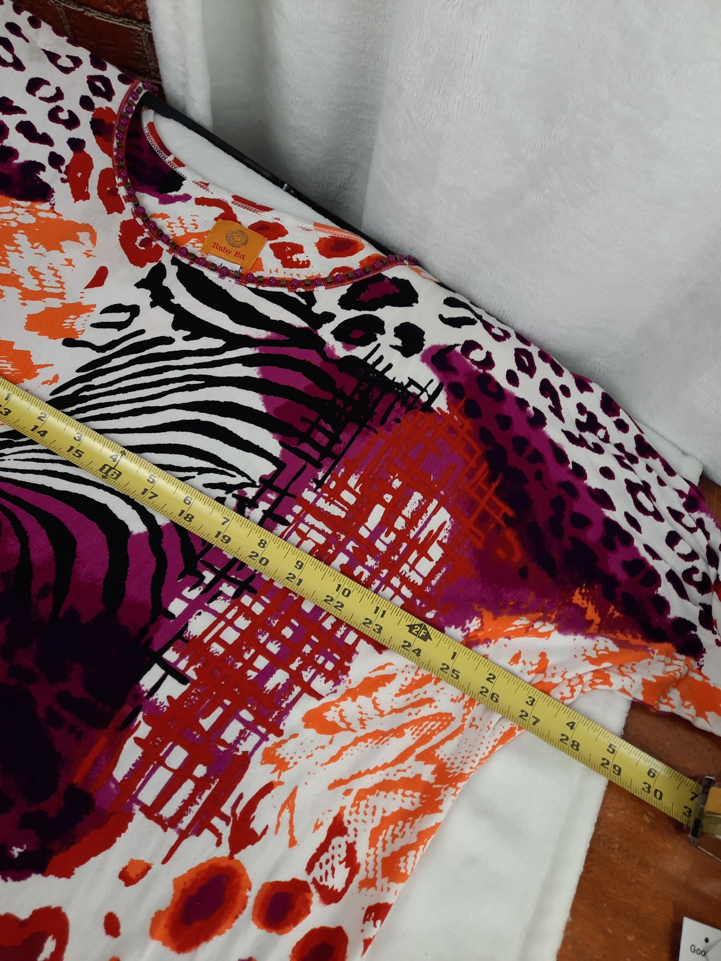 Ruby Rd. Vibrant Purple and Orange Animal Print Top