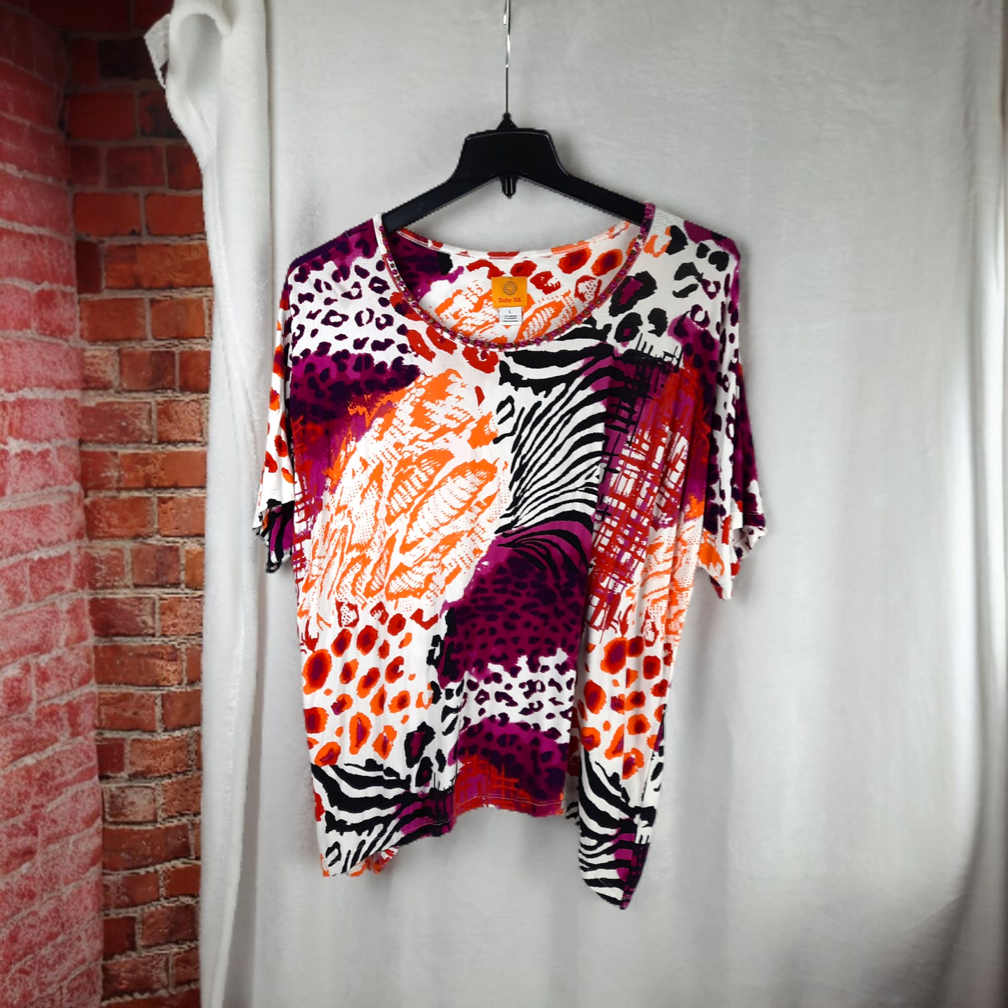 Ruby Rd. Vibrant Purple and Orange Animal Print Top