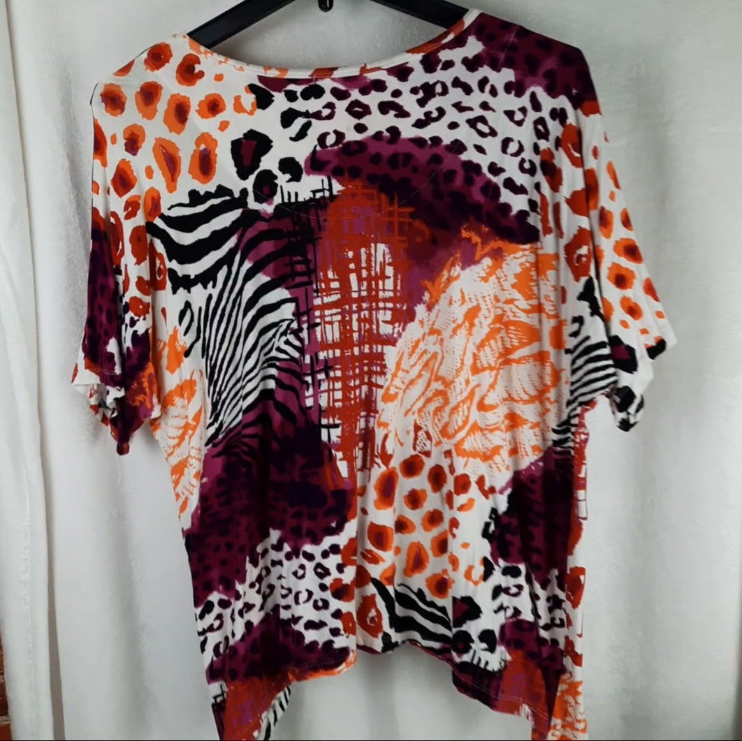 Ruby Rd. Vibrant Purple and Orange Animal Print Top