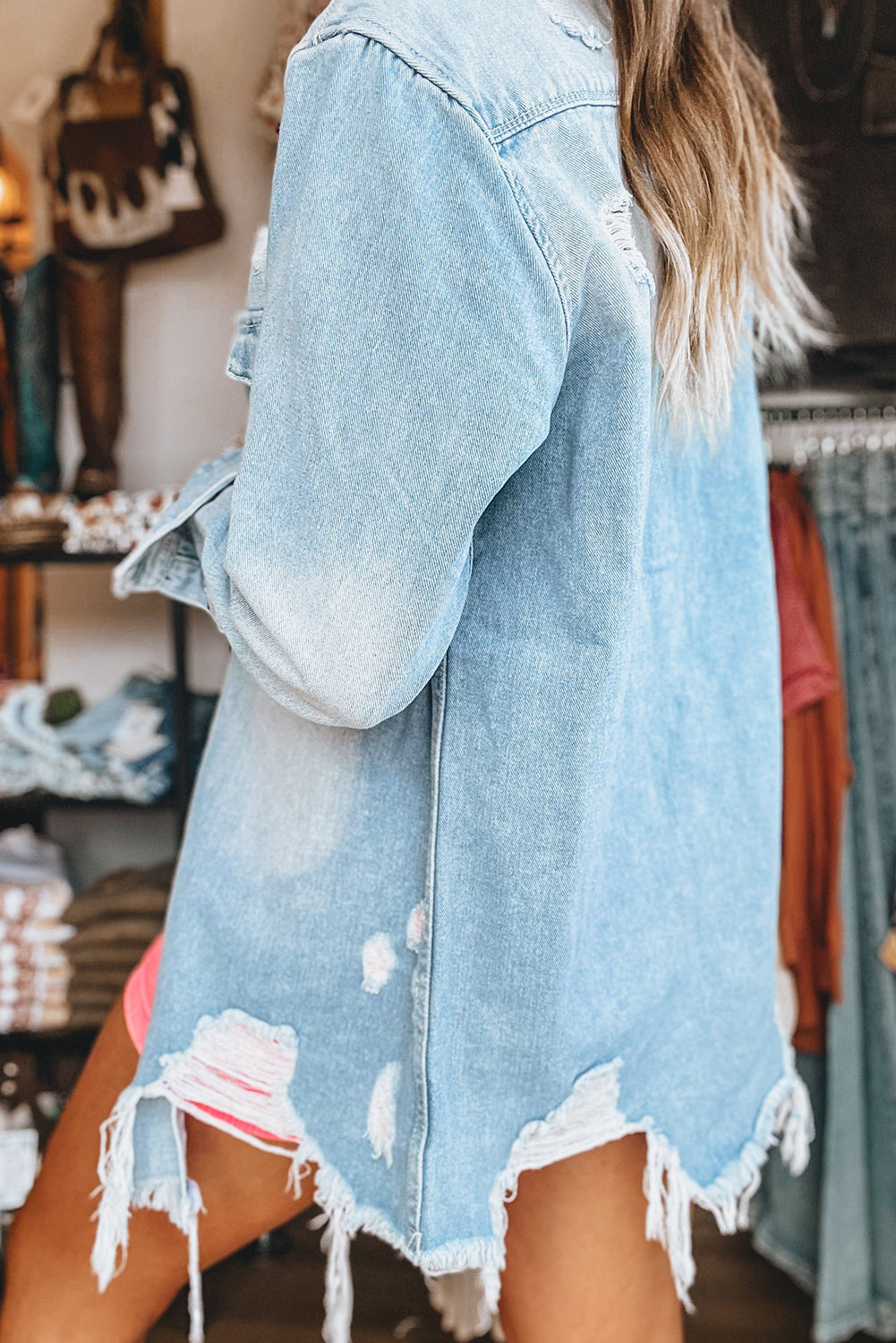 Long Sleeve Button-down Denim Jean Shirt.