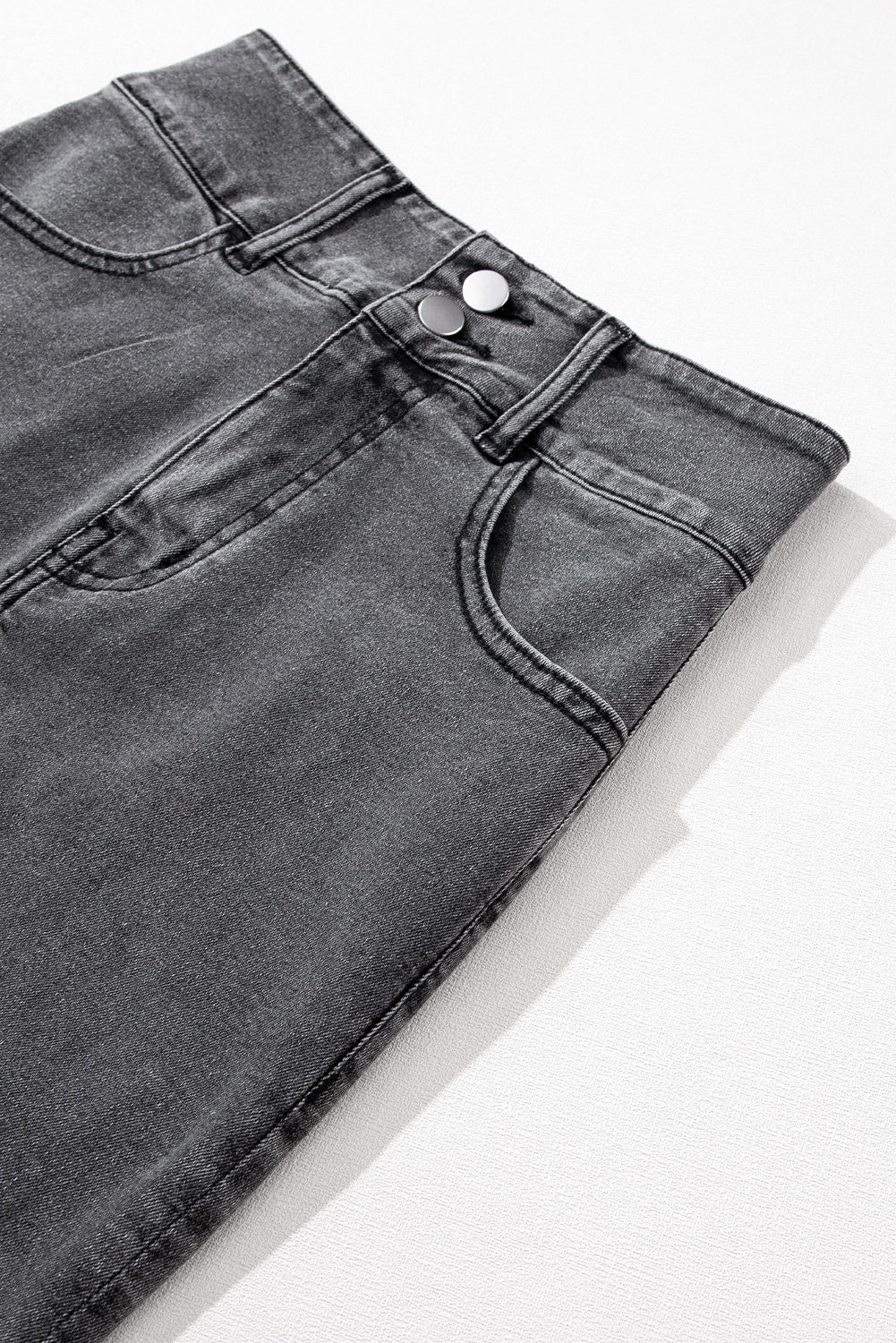 High Rise Black Denim Jean Midi Skirt