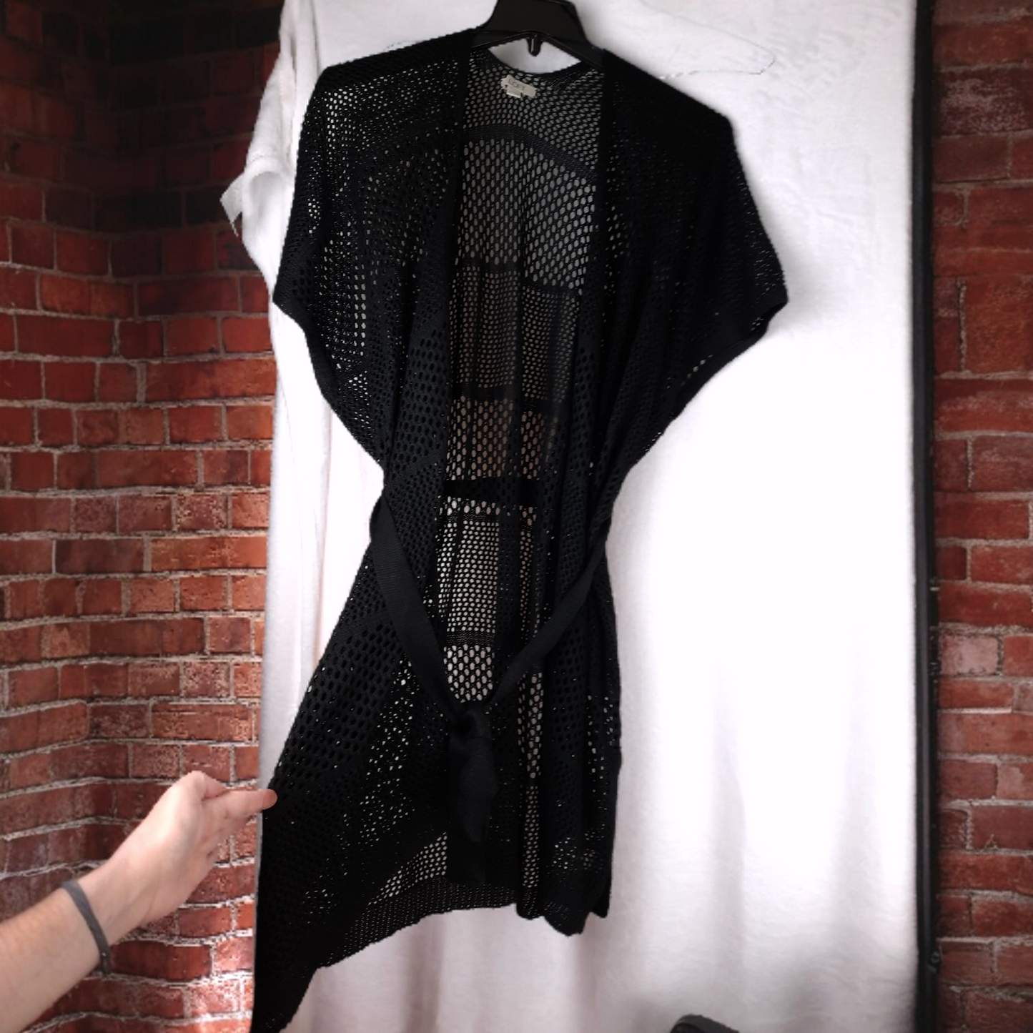 Ann Taylor Loft Black Crochet Swimsuit Cover-up Kimono Open Cardigan