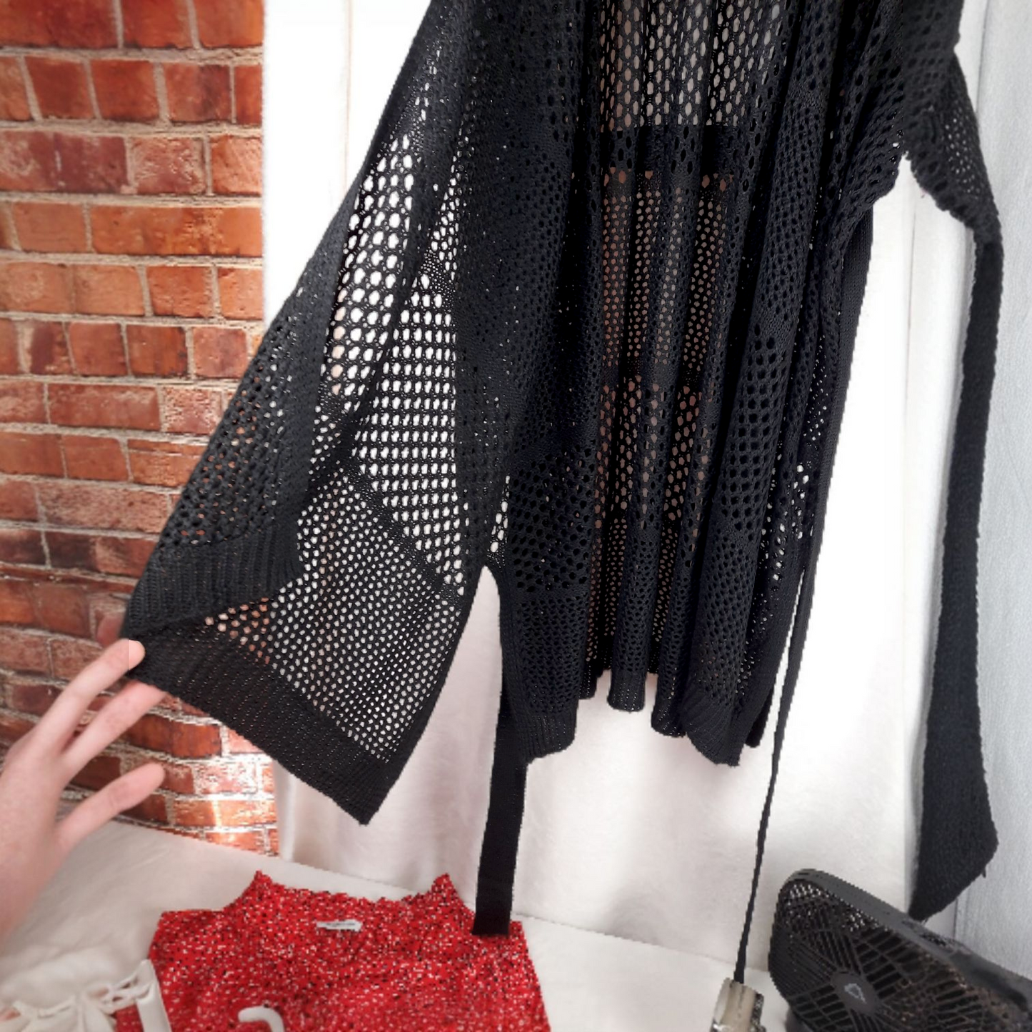 Ann Taylor Loft Black Crochet Swimsuit Cover-up Kimono Open Cardigan
