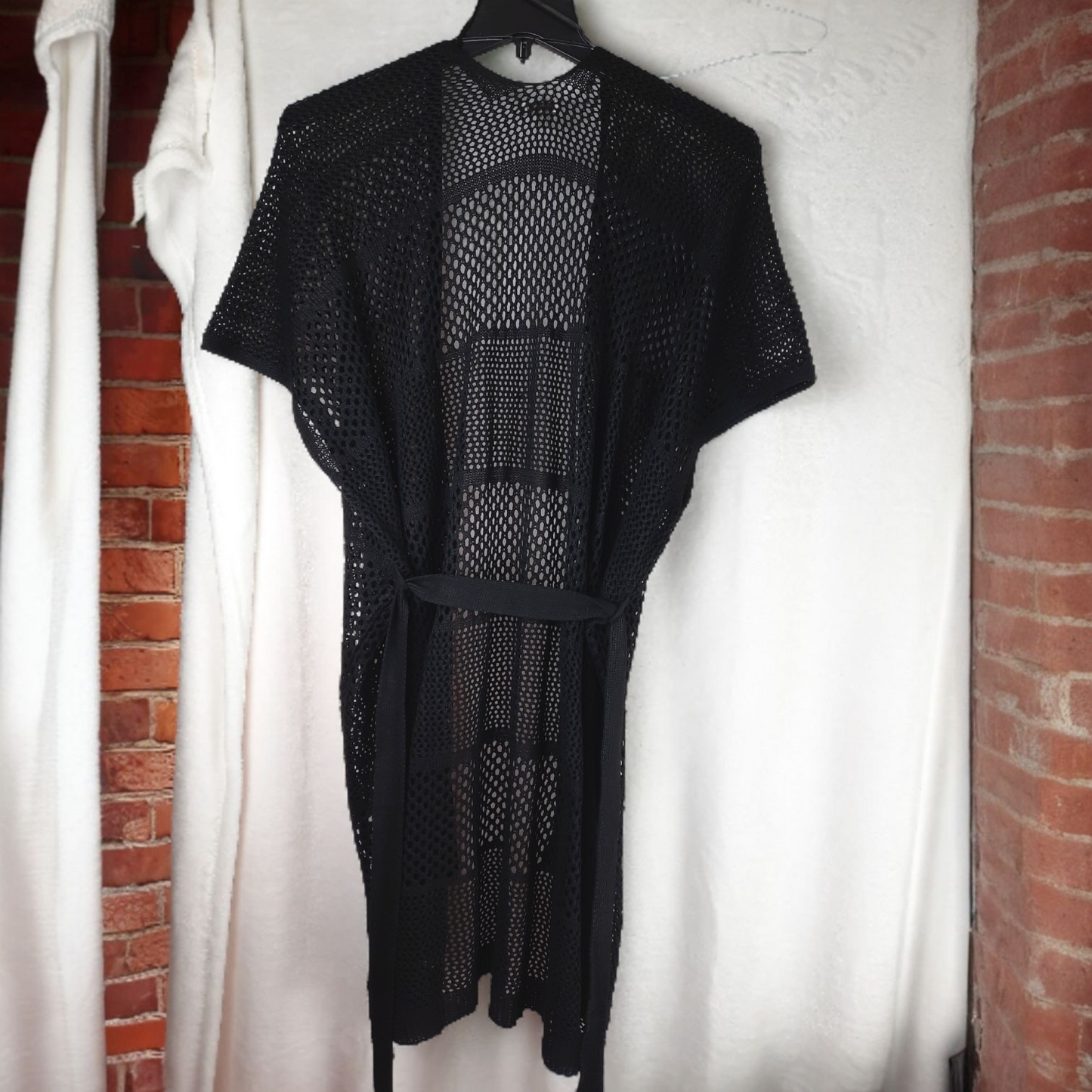 Ann Taylor Loft Black Crochet Swimsuit Cover-up Kimono Open Cardigan