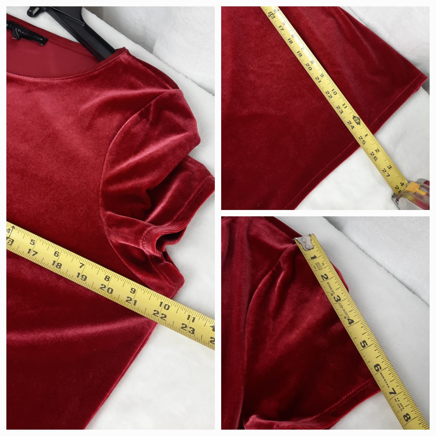 White House Black Market Red Velvet Ladie's Short Sleeve Top