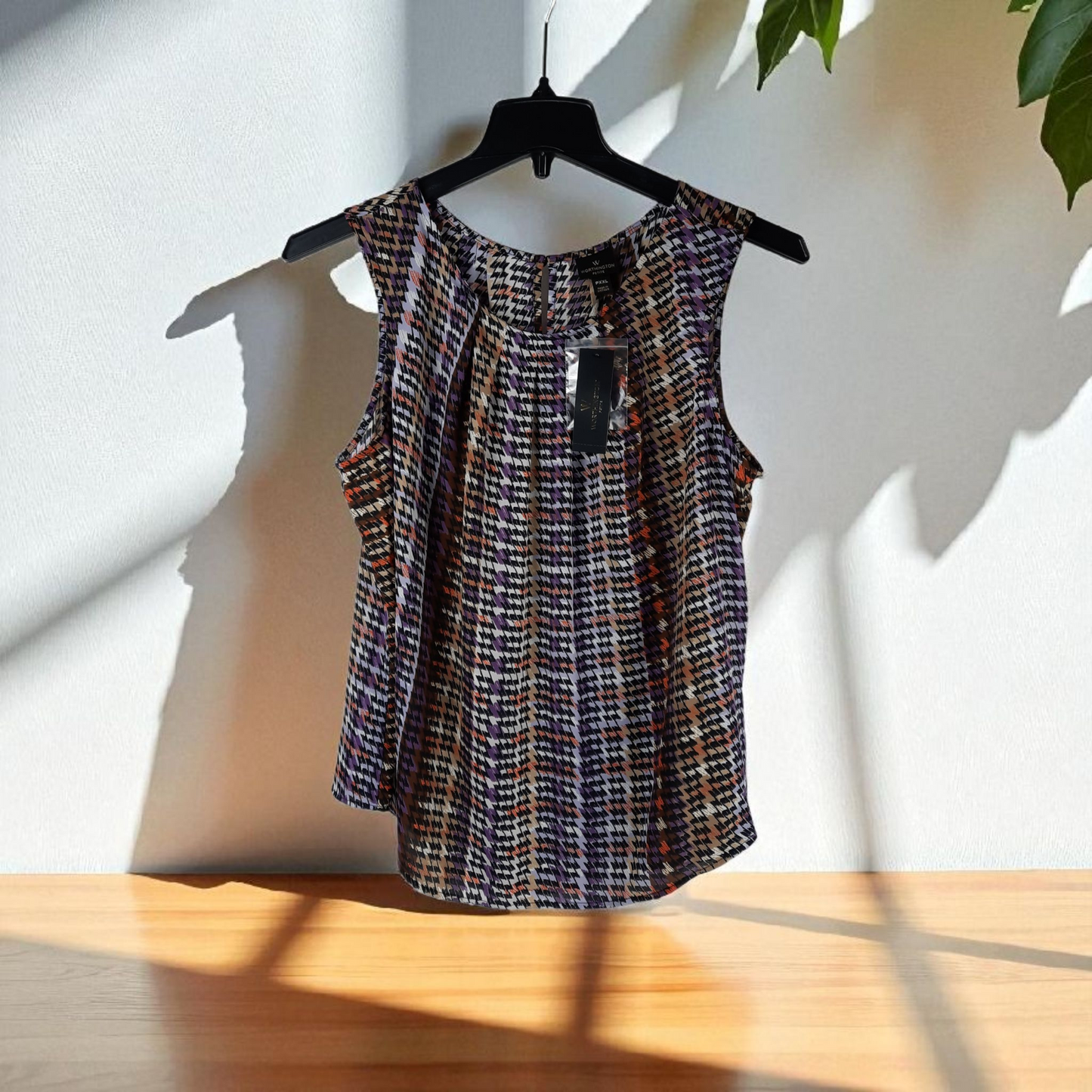 Worthington Sleeveless Top Blouse SizePXXL Multicolor Geometric Print