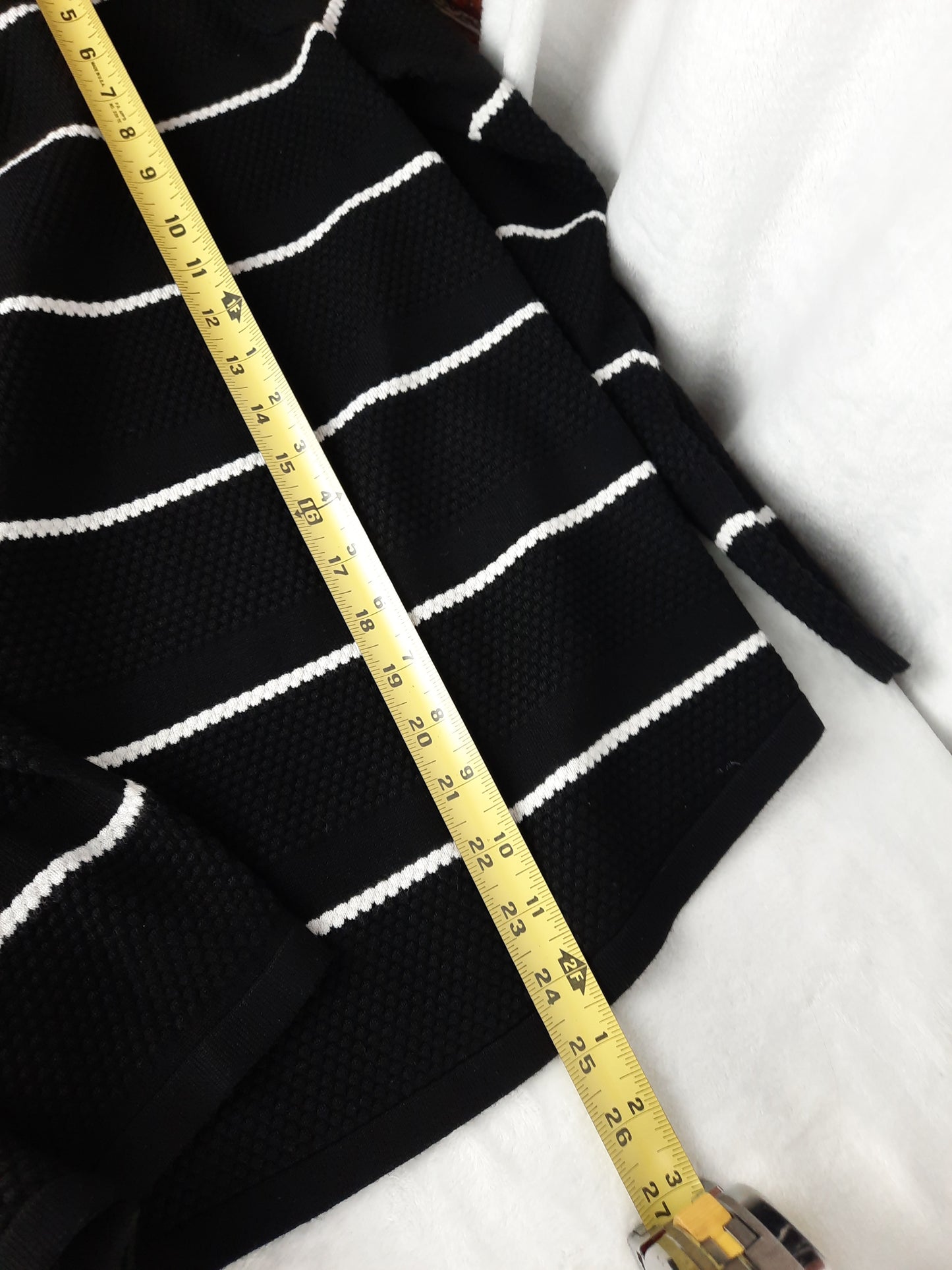 Chico's Black and White Striped Thermal Waffle Knit Sweater