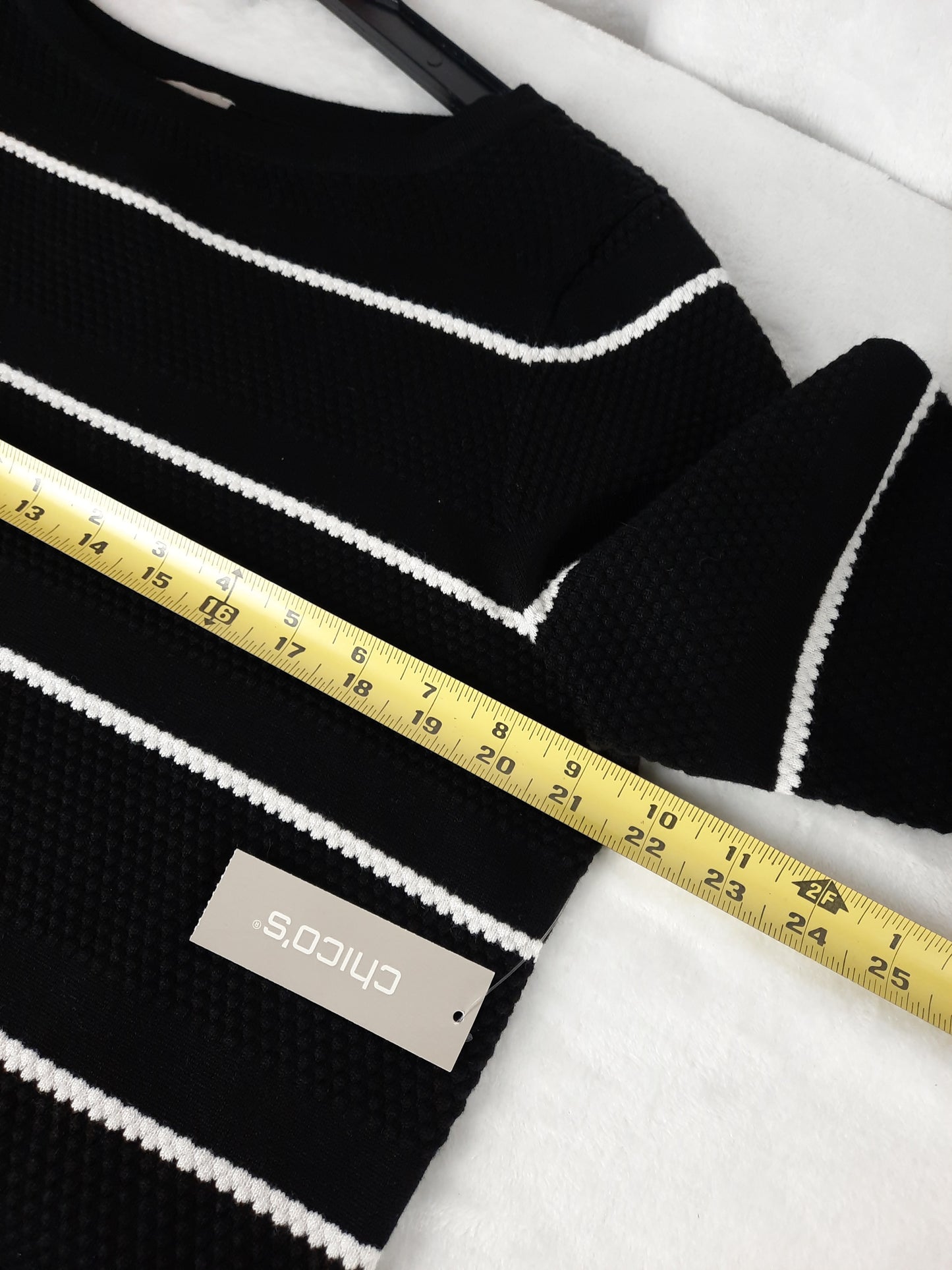 Chico's Black and White Striped Thermal Waffle Knit Sweater