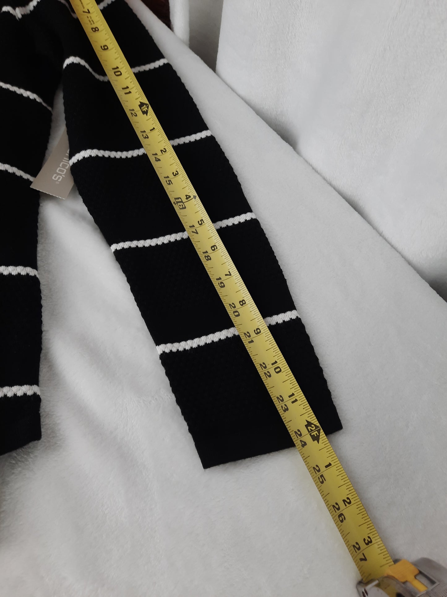 Chico's Black and White Striped Thermal Waffle Knit Sweater