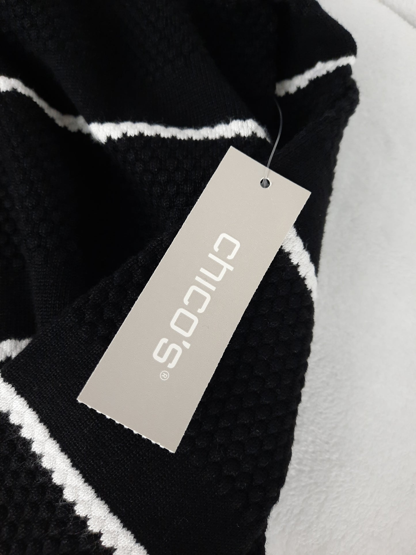 Chico's Black and White Striped Thermal Waffle Knit Sweater