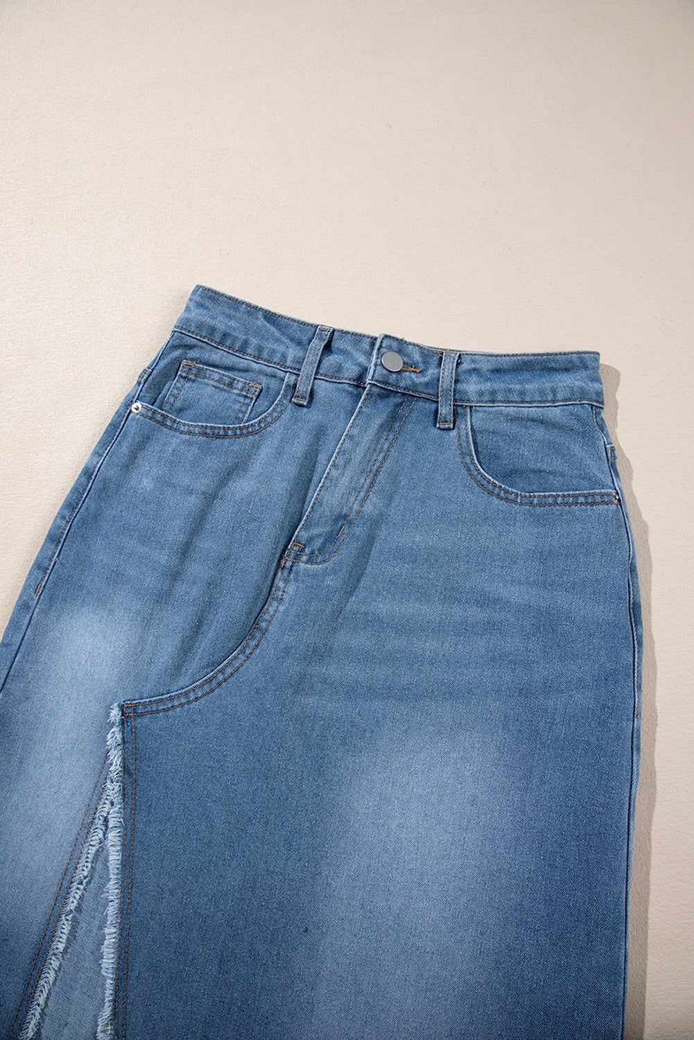 High Rise Denim Blue Jean Midi Skirt