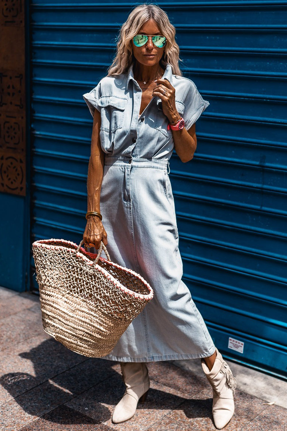 Sleeveless Denim Blue Jean Maxi Dress