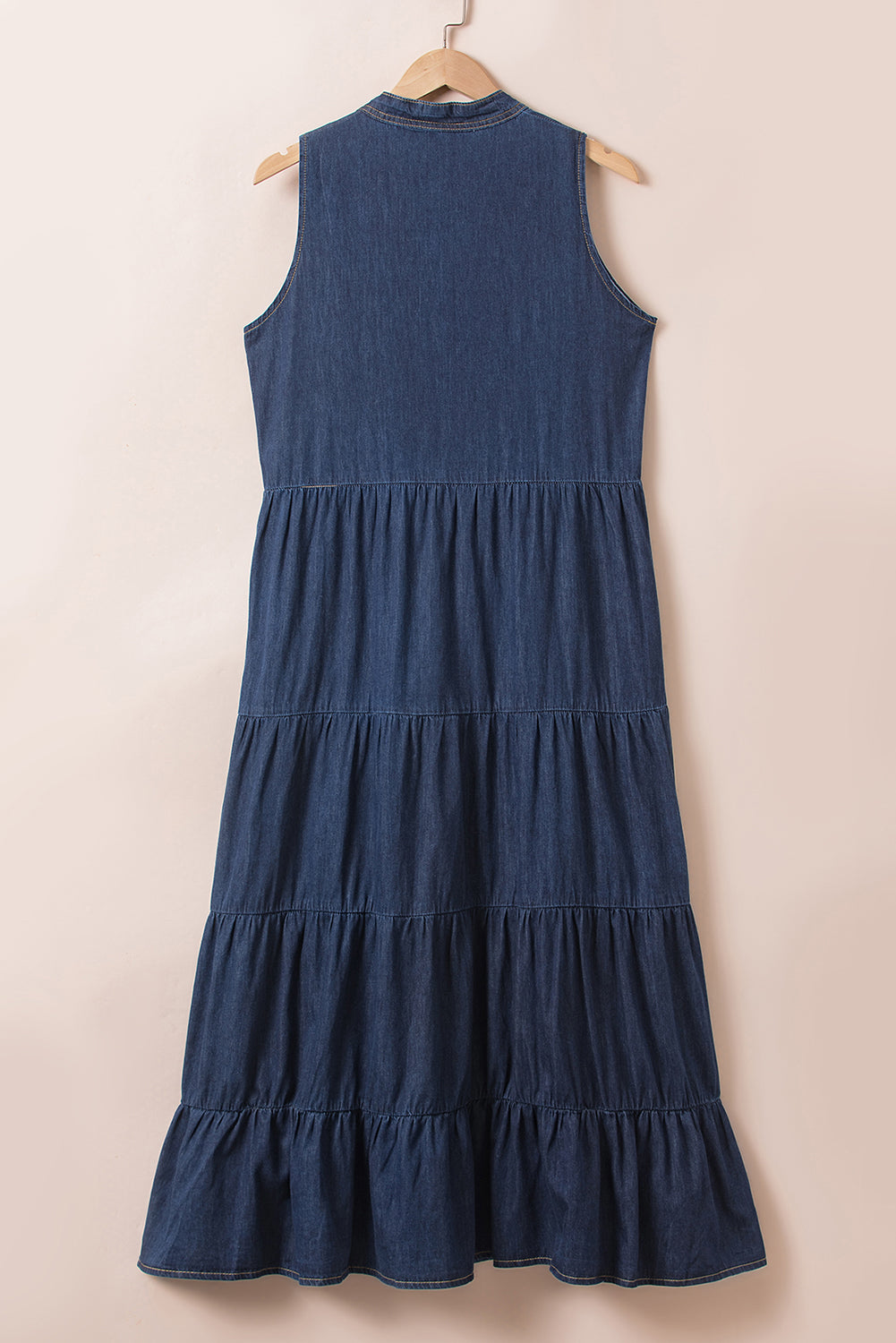 Sleeveless Chambray Cotton Denim Blue Jean Maxi Dress