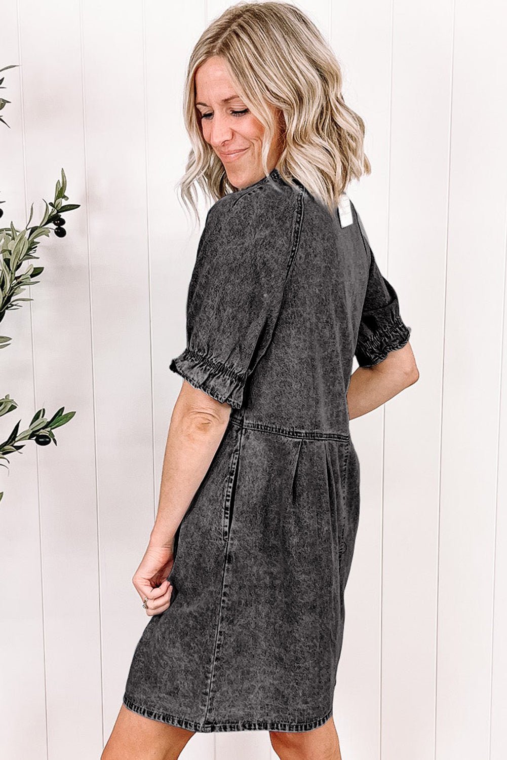 1/2 Sleeve Button-down Denim Jean Dress
