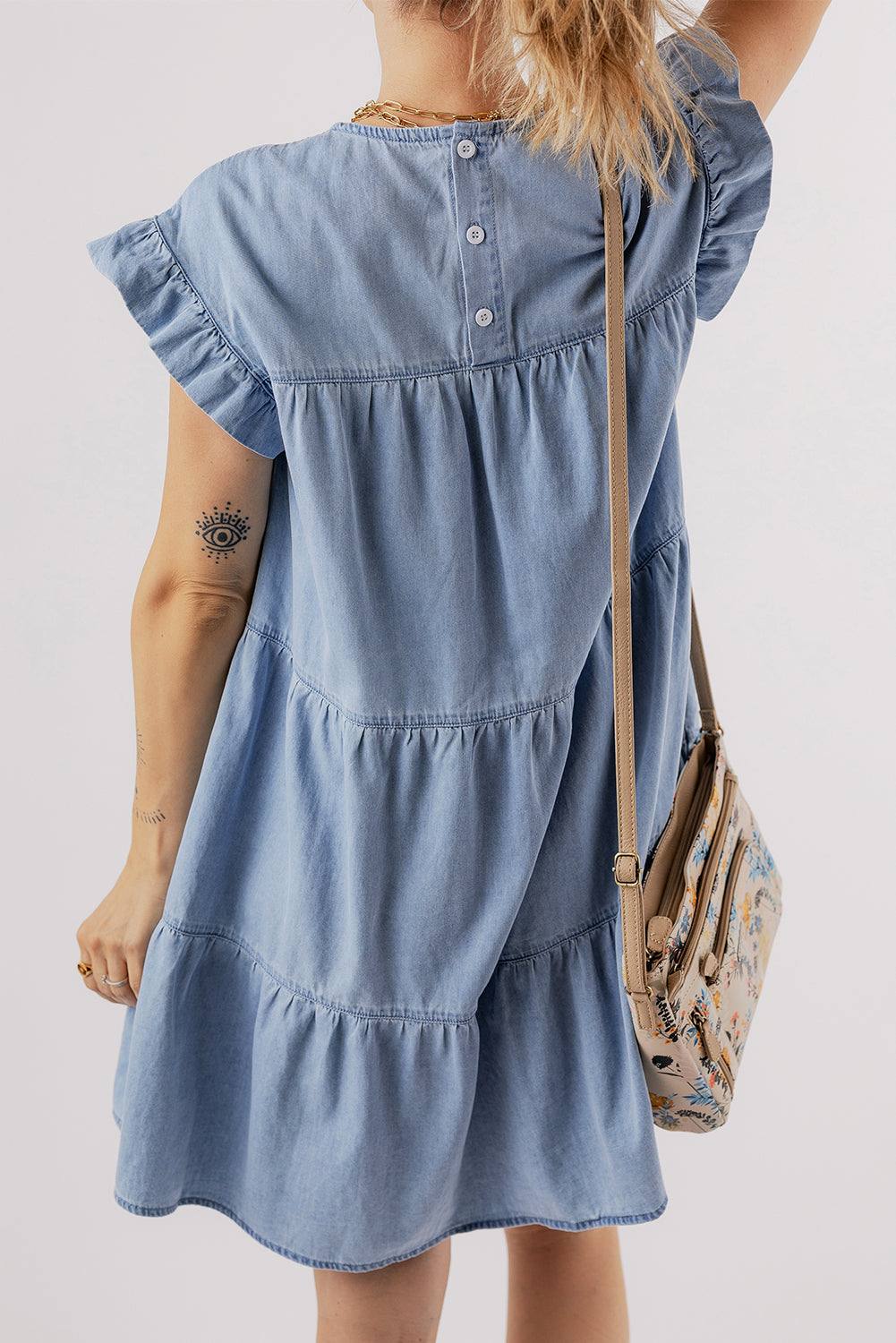 Cap Sleeve Chambray Denim Mini Dress