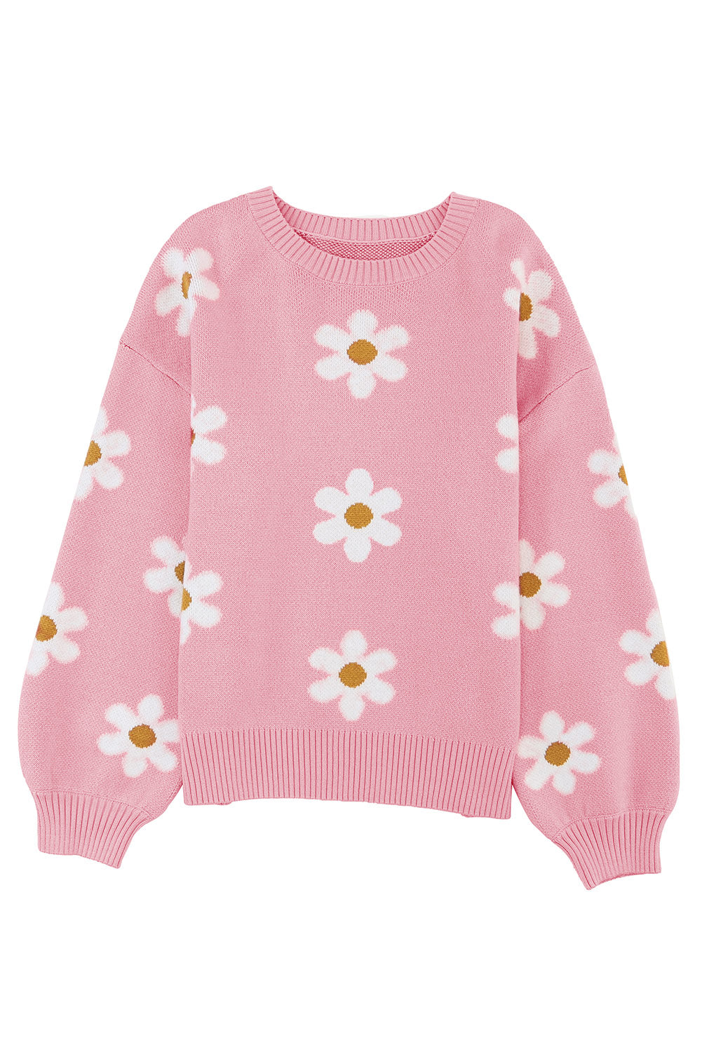 Long Sleeve Pink knit sweater with Daisies