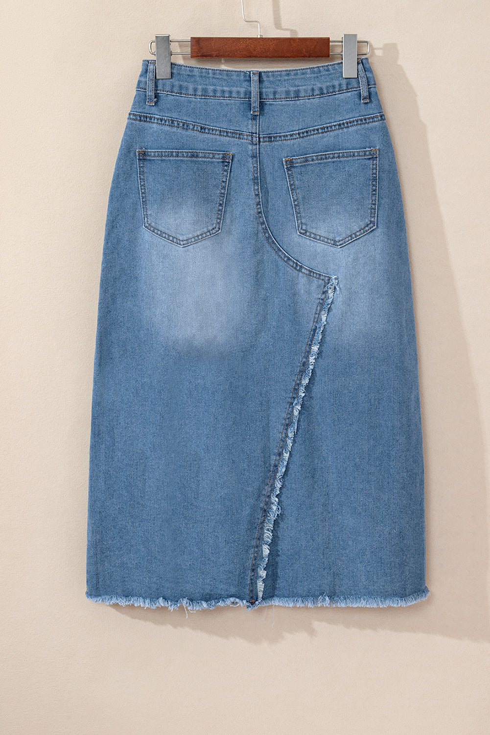 High Rise Denim Blue Jean Midi Skirt
