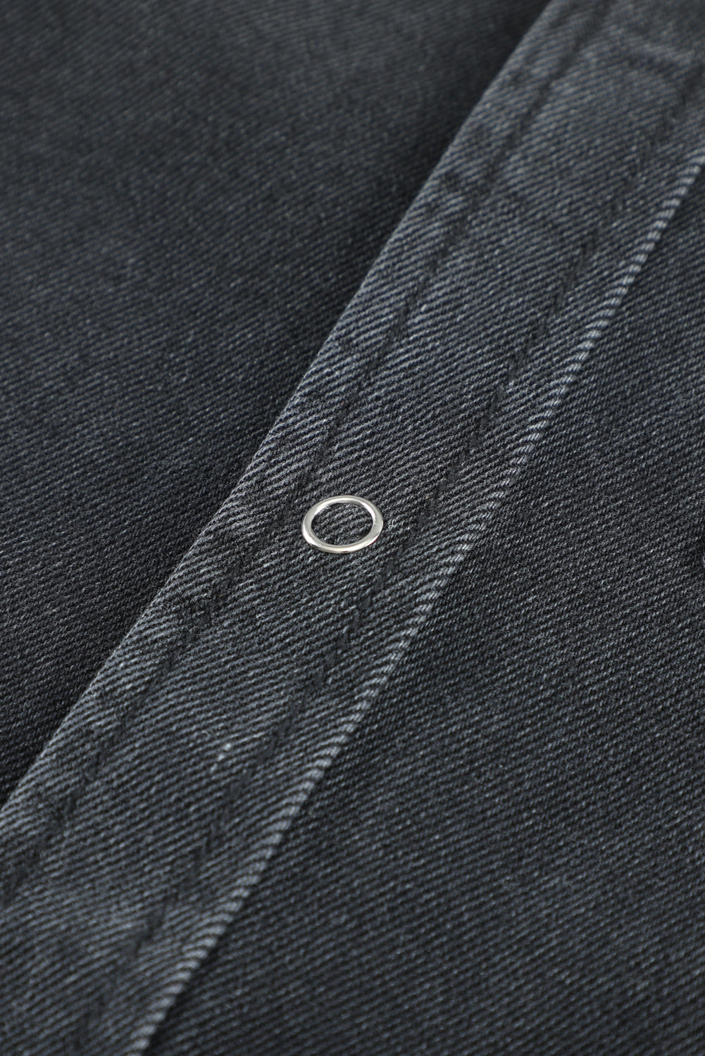 Long Sleeve Button-Down Black Ripped Denim Jean Jacket