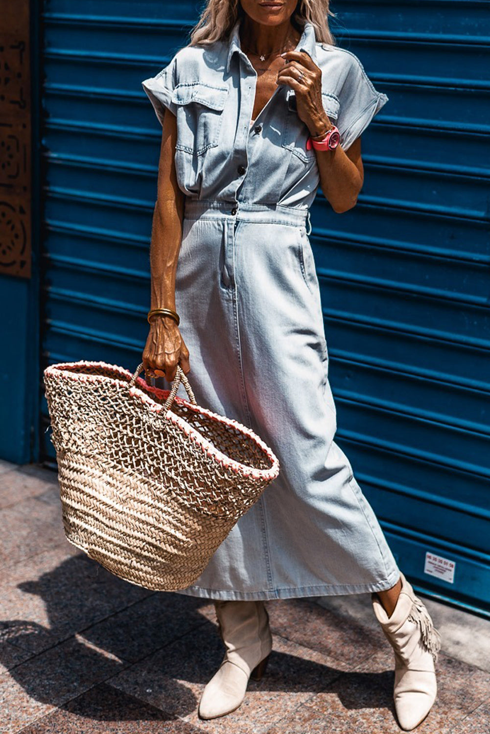 Sleeveless Denim Blue Jean Maxi Dress