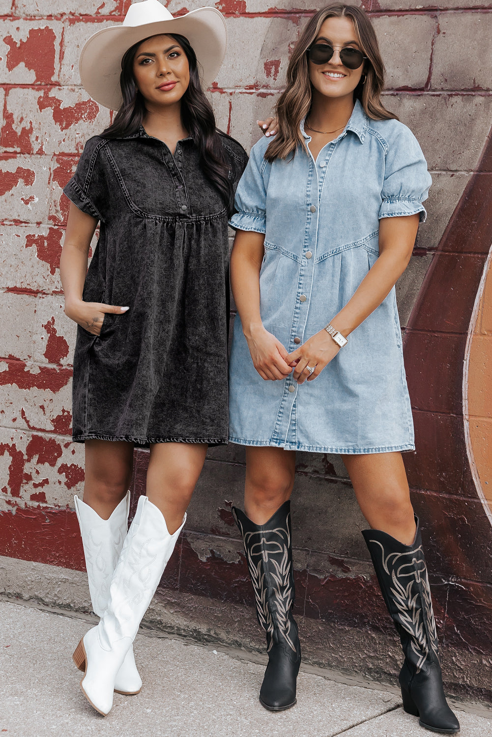 Short Sleeve Button-Down Denim Blue Jean Mini Dress
