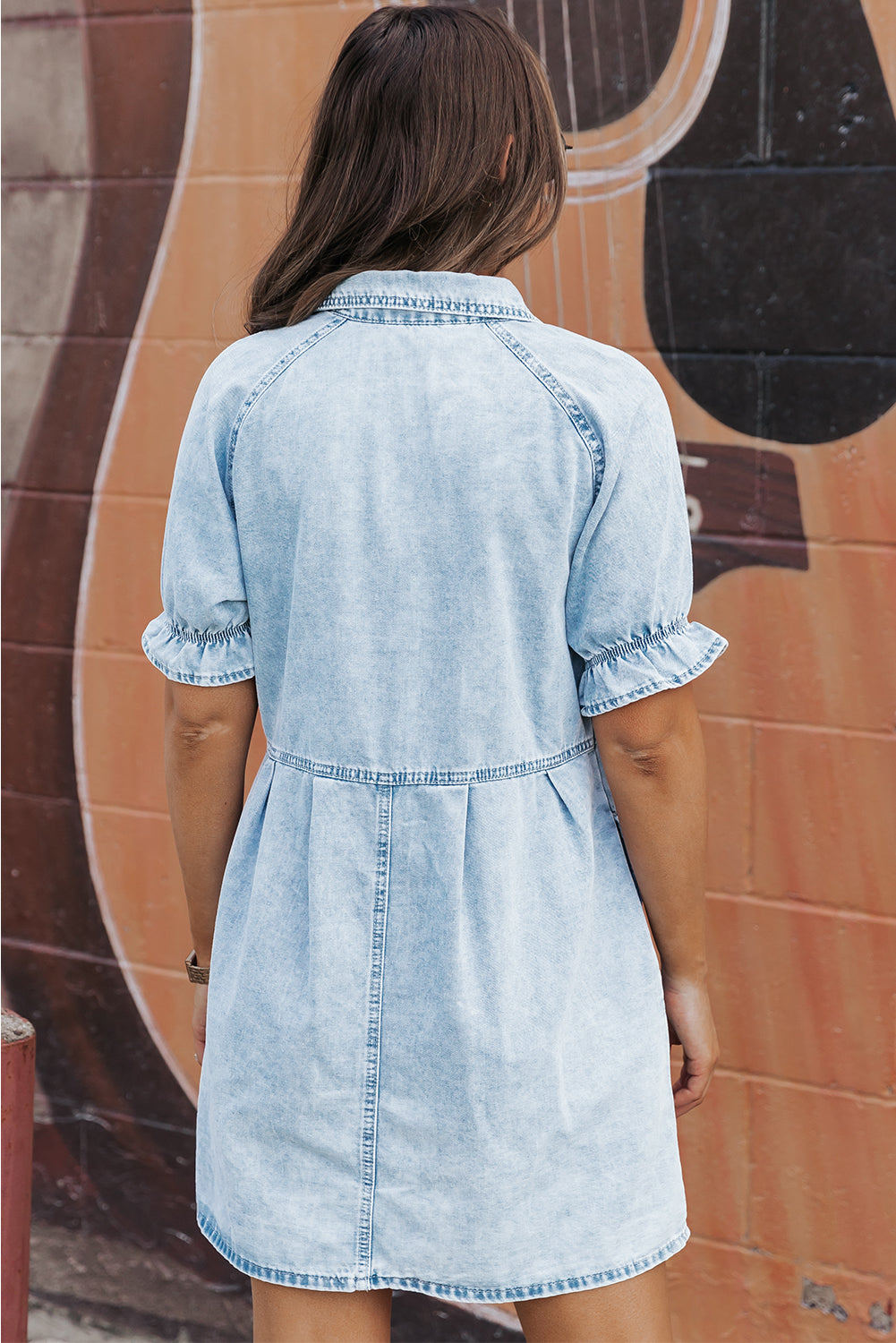 Short Sleeve Button-Down Denim Blue Jean Mini Dress