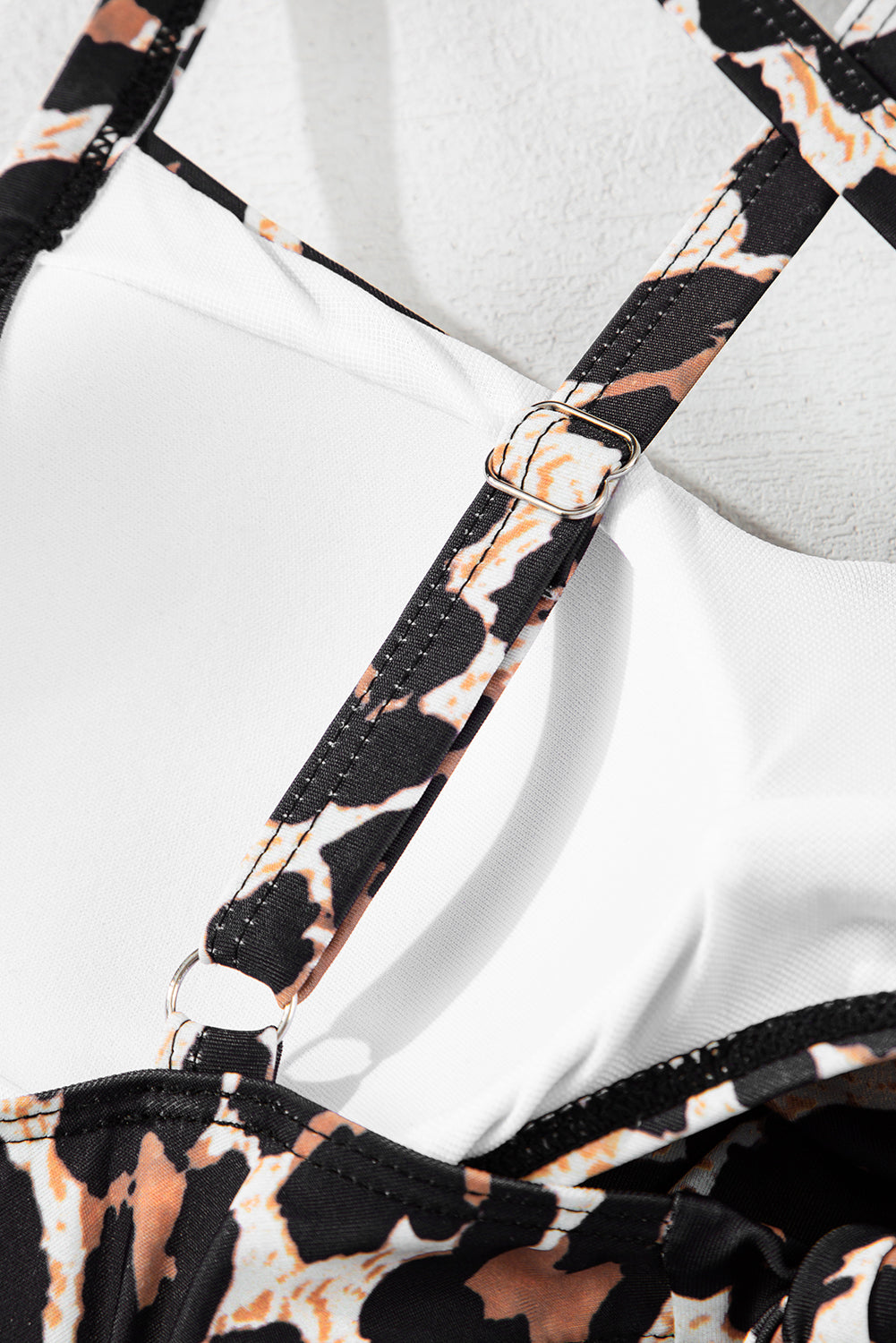 One-Piece Black and Leopard Print Swimsuit