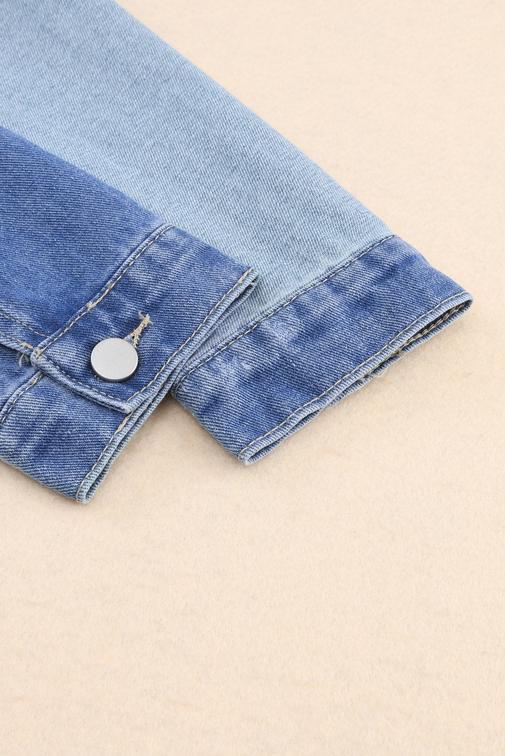 Blue Color Block Denim Patchwork Frayed Hem Jacket