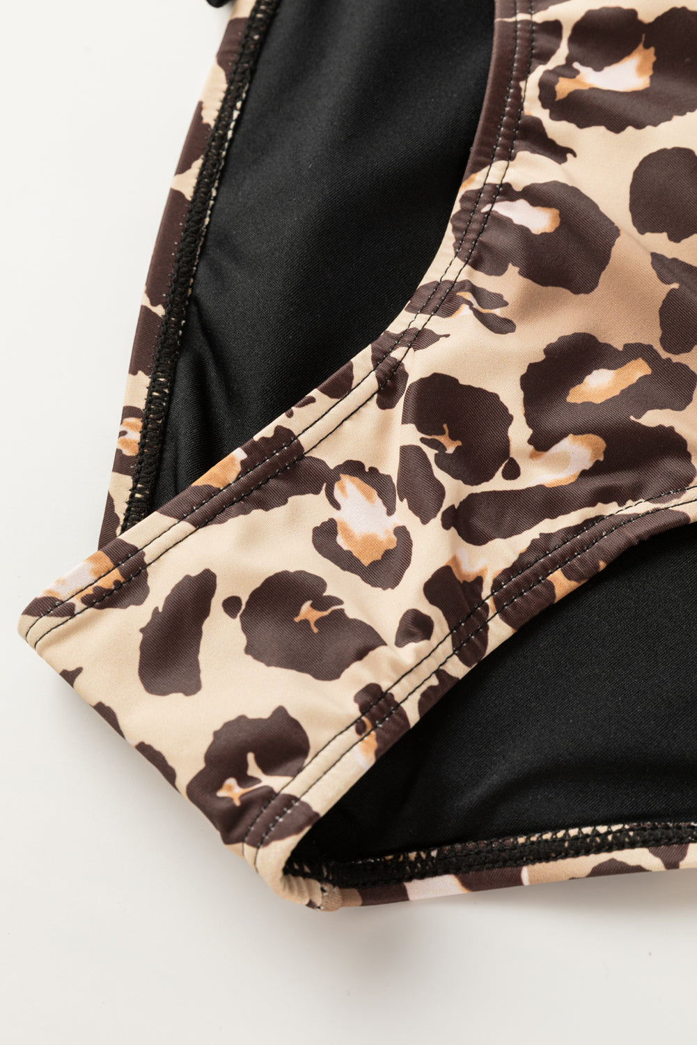 Two-piece Black and Leopard Print Tankini