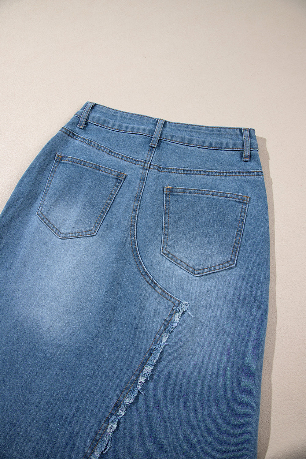 High Rise Denim Blue Jean Midi Skirt