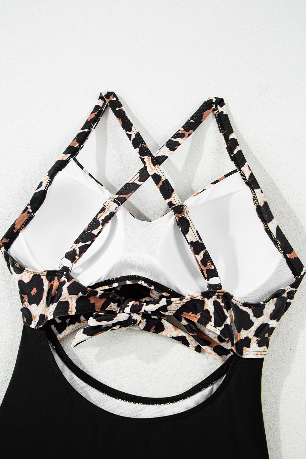 One-Piece Black and Leopard Print Swimsuit
