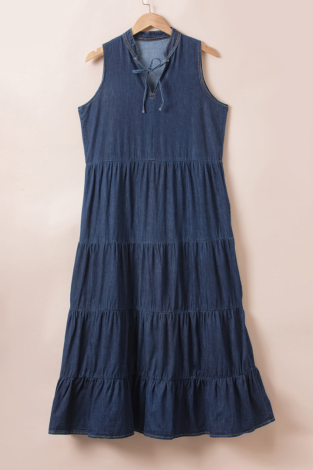 Sleeveless Chambray Cotton Denim Blue Jean Maxi Dress