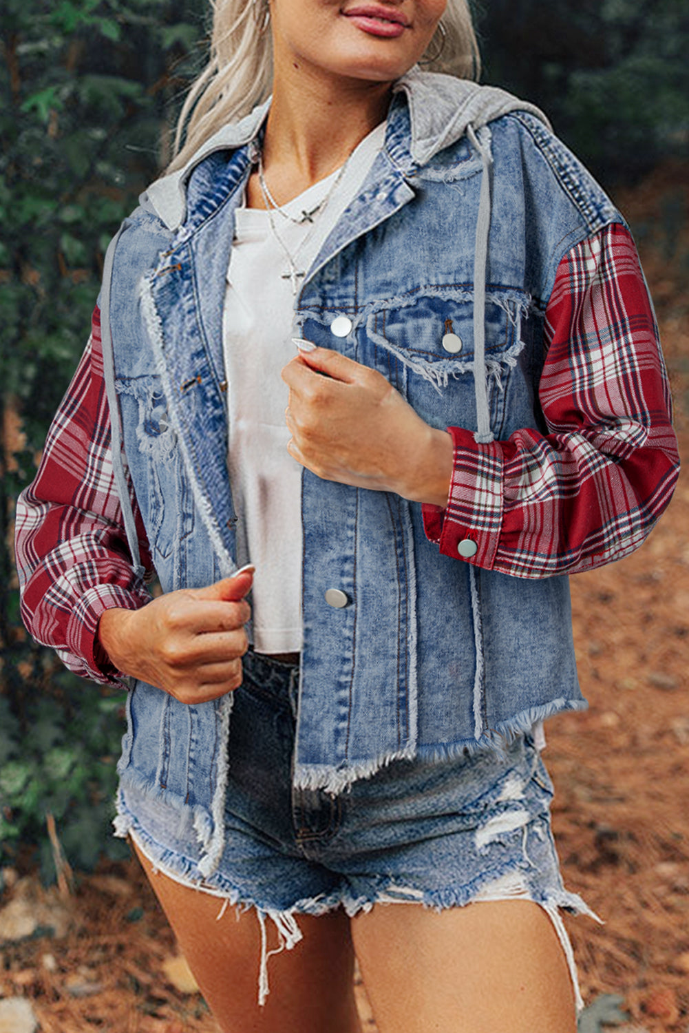 Long Sleeve Denim and Flannel Button-down Jacket