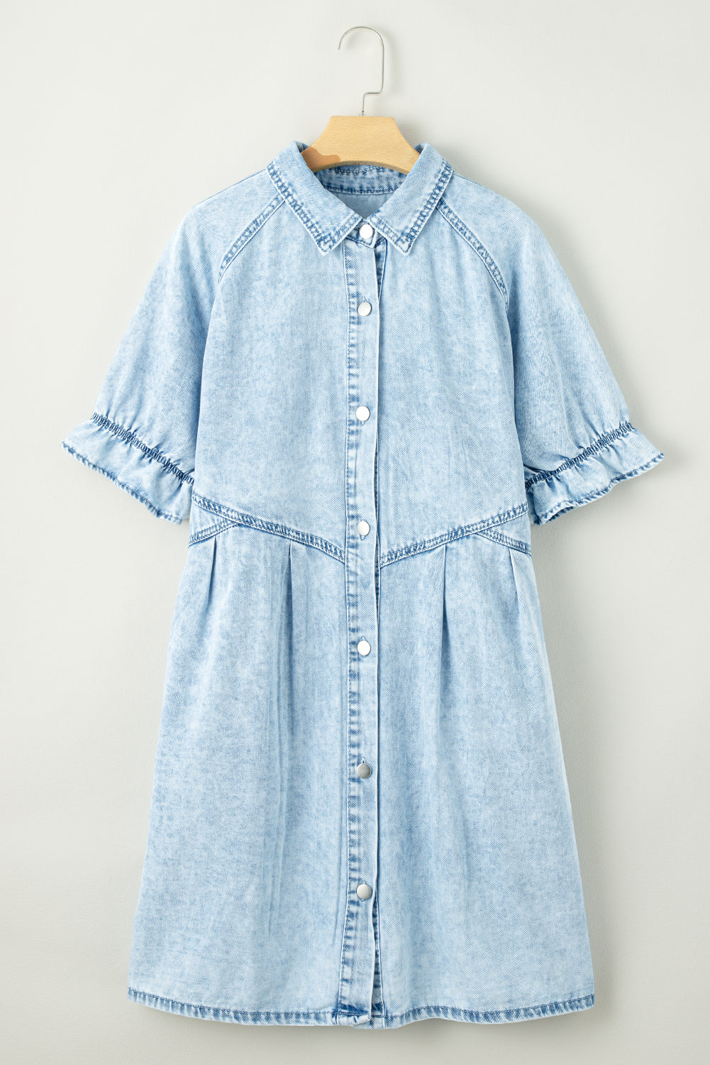 Short Sleeve Button-Down Denim Blue Jean Mini Dress