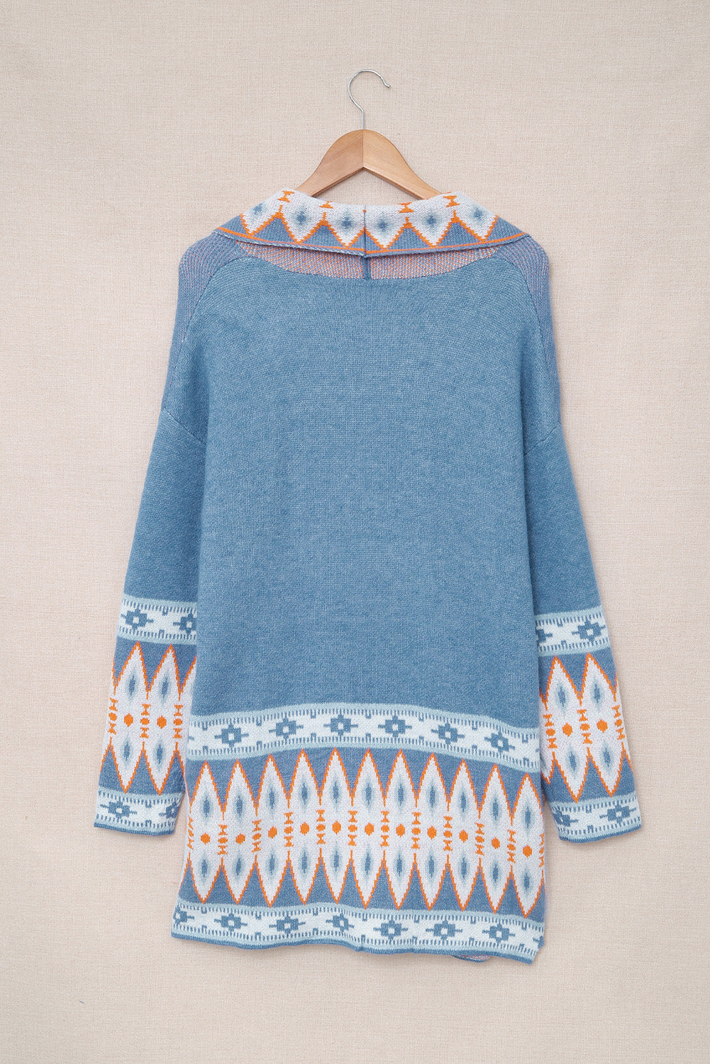 Long Sleeve Southwestern Aztec Print Long Open Front Cardigan Sweater