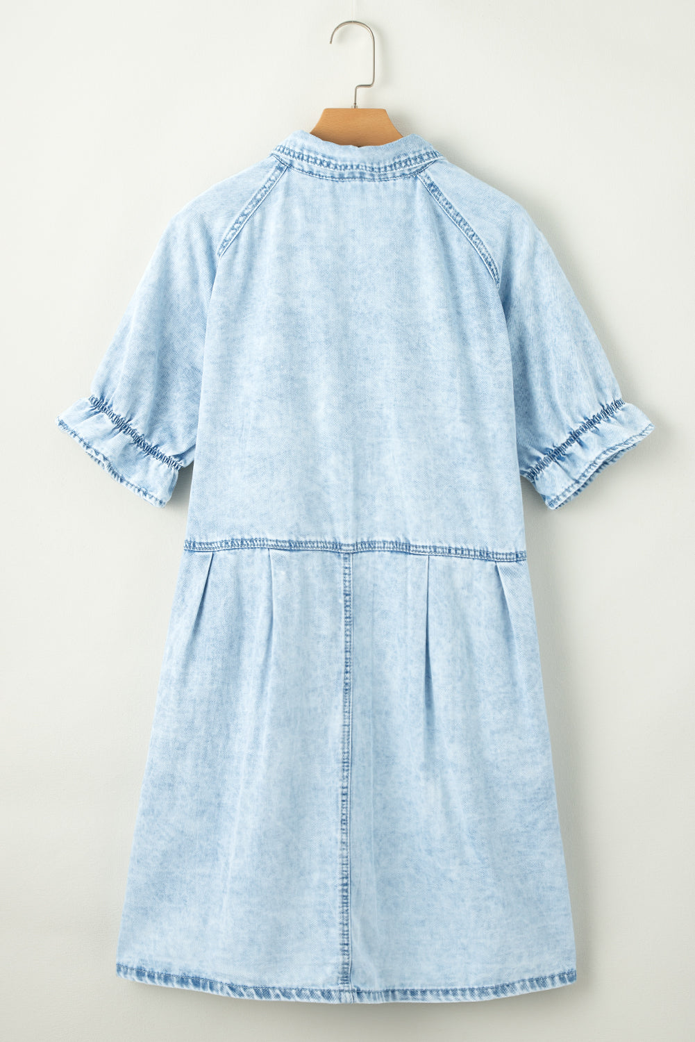 Short Sleeve Button-Down Denim Blue Jean Mini Dress