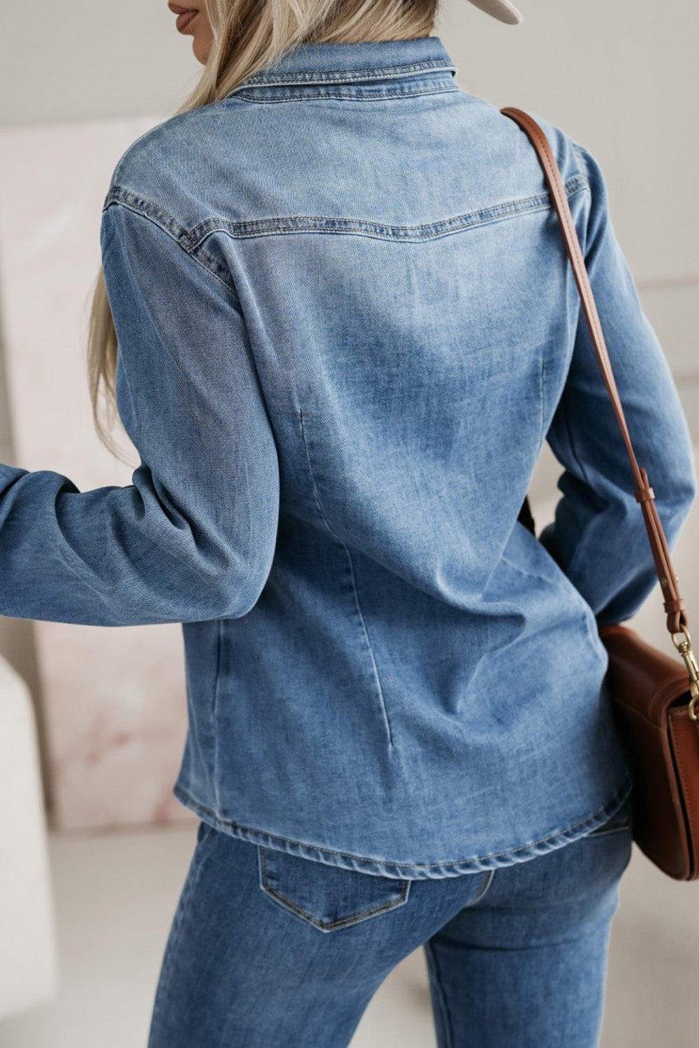 Long Sleeve Button-down Denim Blue Jean Shirt