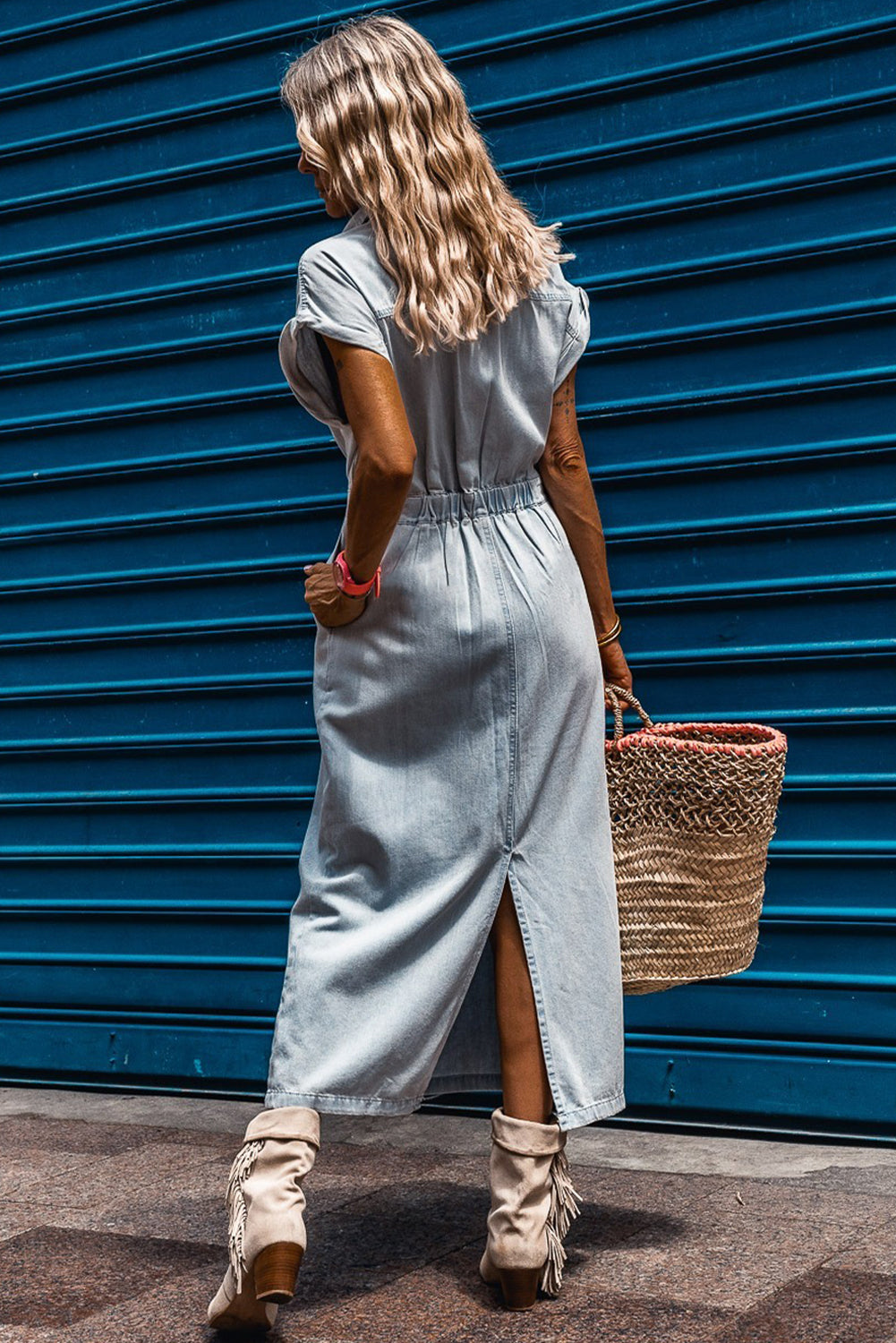 Sleeveless Denim Blue Jean Maxi Dress