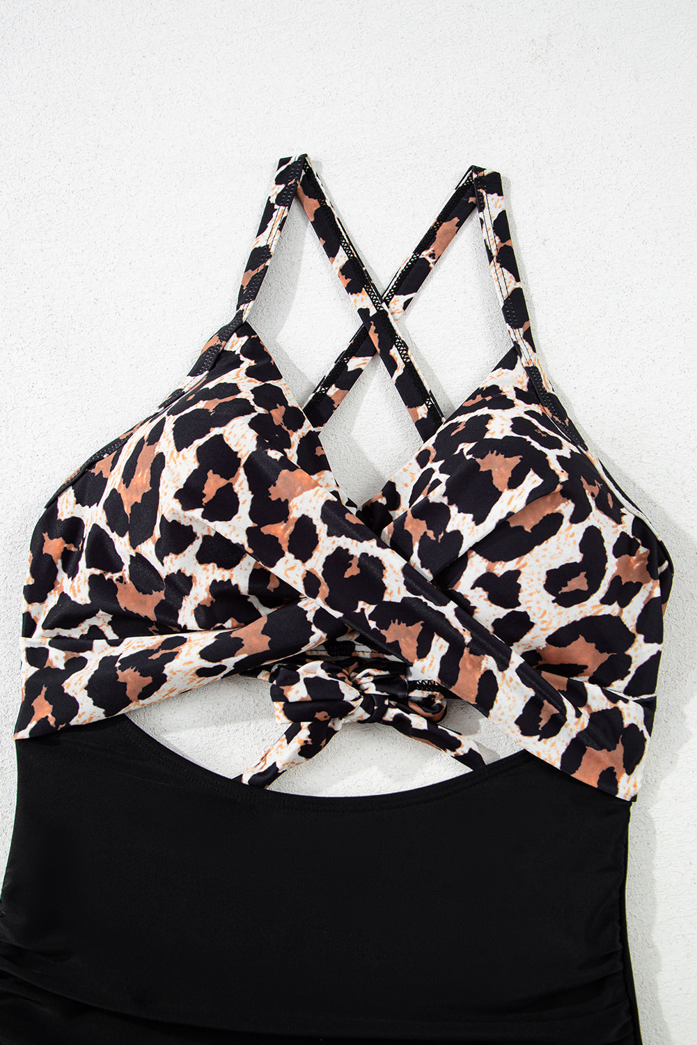 One-Piece Black and Leopard Print Swimsuit