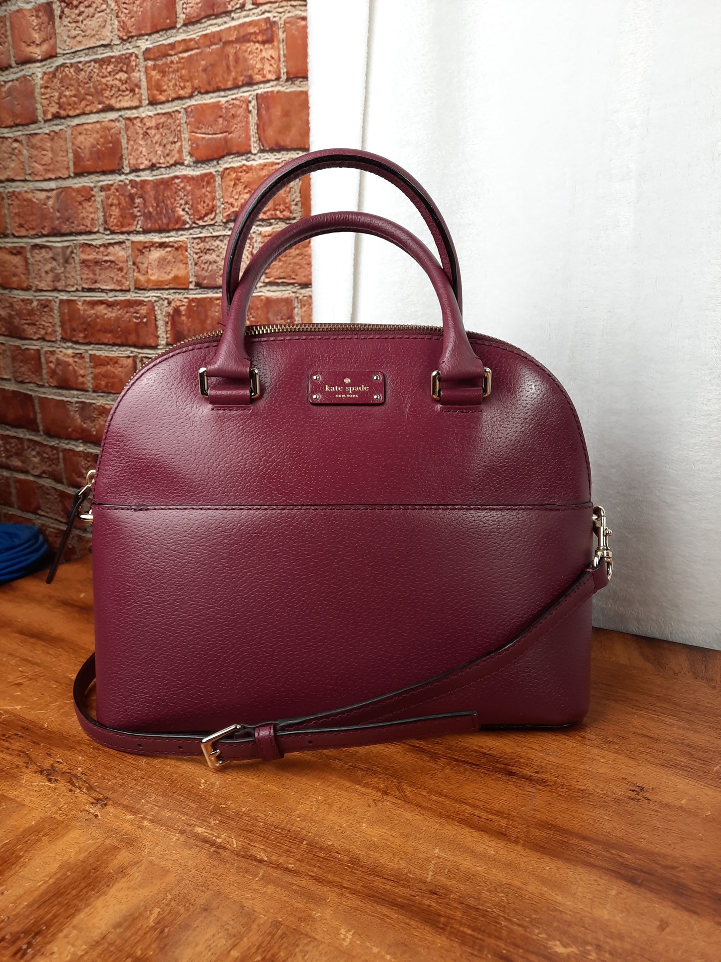 Kate Spade Grove Street Carli Plum Genuine Leather Dome Satchel Bag
