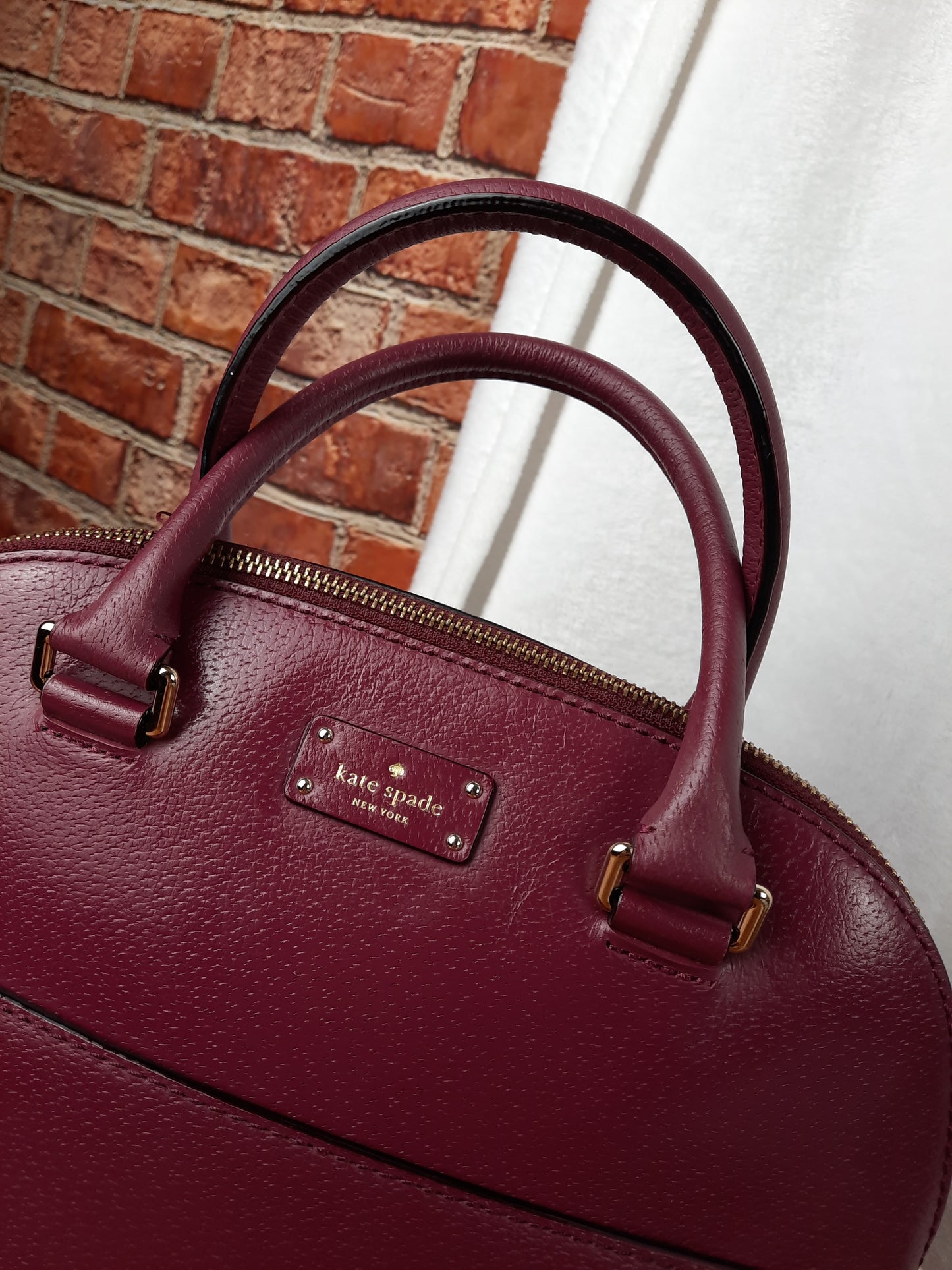Kate Spade Grove Street Carli Plum Genuine Leather Dome Satchel Bag