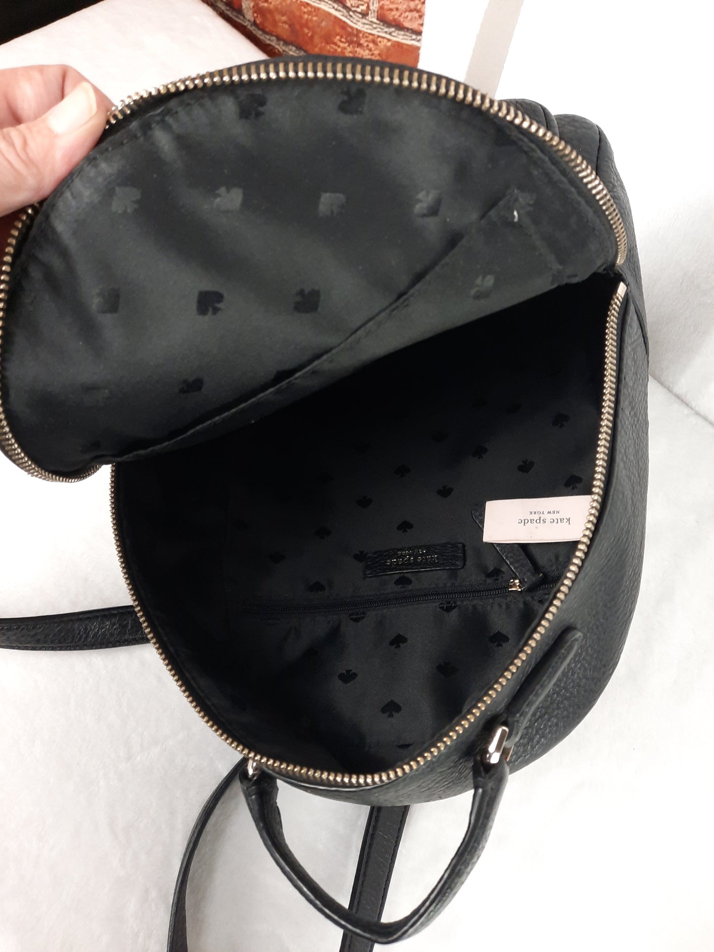 Kate Spade New York Black Mini Backpack Pebbled Leather Zipper Closure