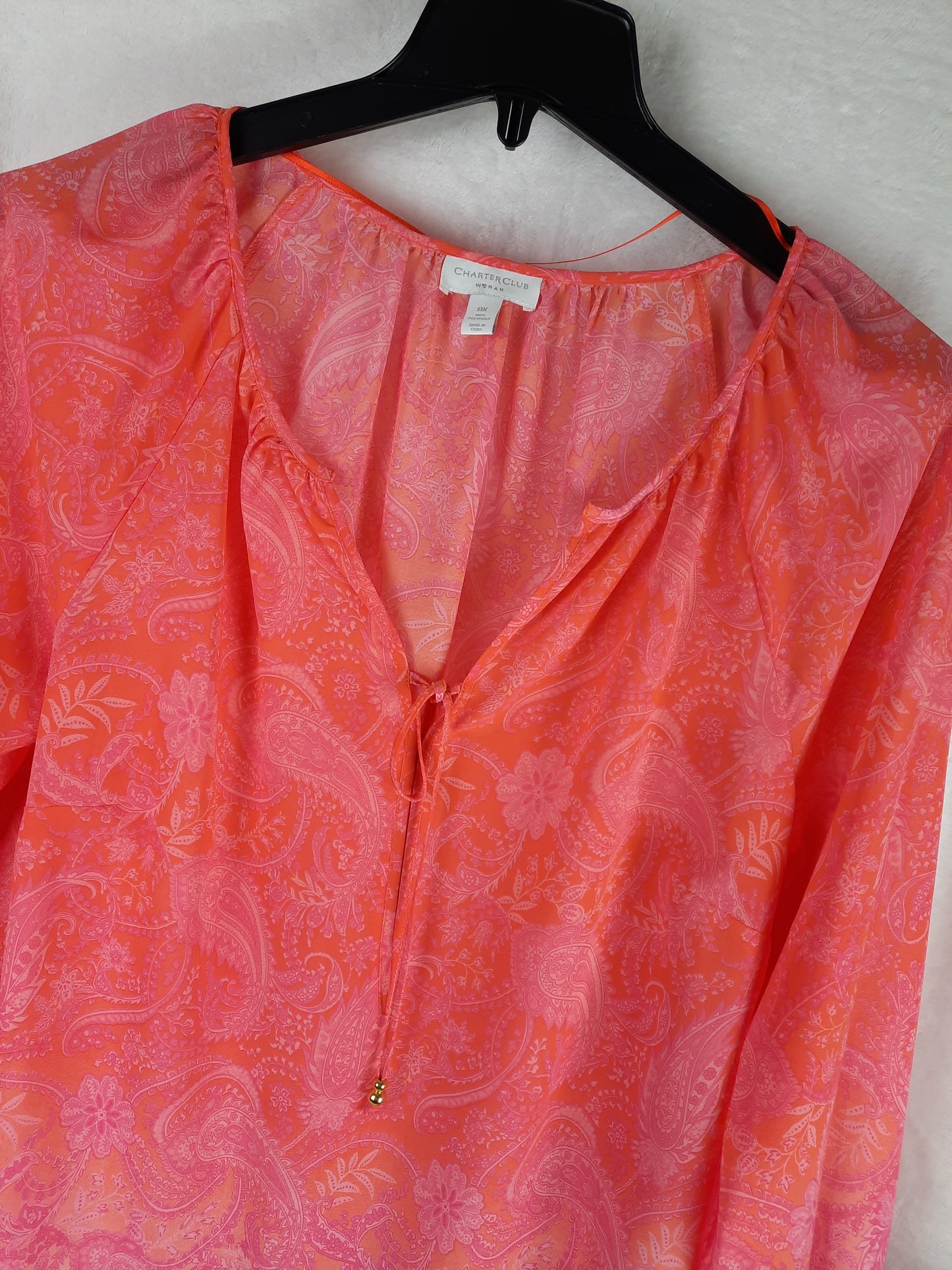 Charter Club Orange And Pink Paisley Print Top